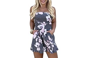 Elegant Bandeau Romper: Off-Shoulder Floral Ensemble for Effortless Charm