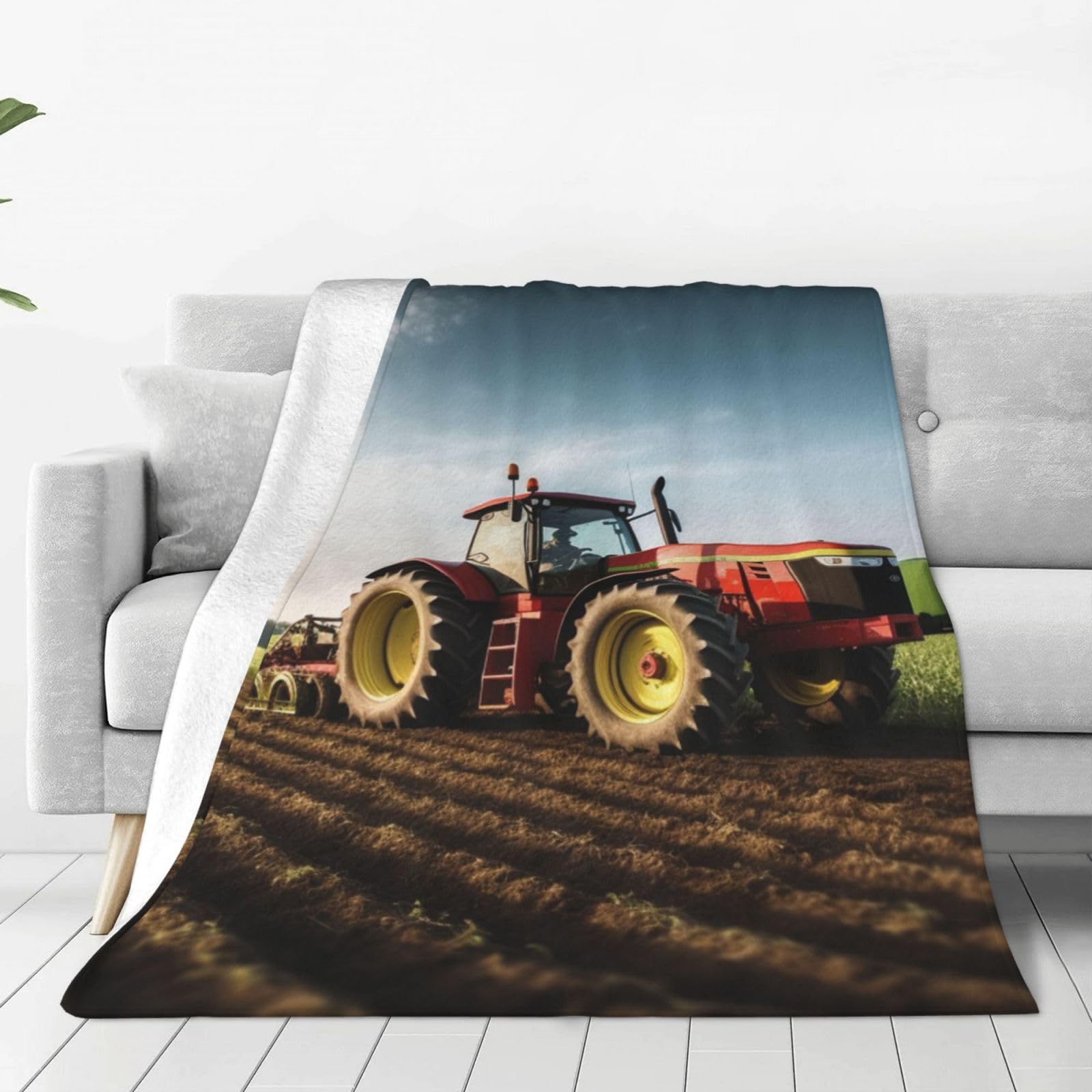 KLOPH Tractor Farm Throw Blanket 50"x40" Flannel Fluffy Warm Blanket for Couch, Reversible Plush Blankets for Bed, Comfy Fuzzy Blanket for Sofa, Plush Lightweight-Blankets for All Season