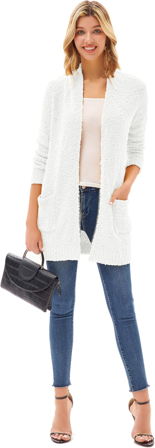 GRACE KARIN Long Cardigan Sweaters for Women, Open Front Fuzzy Winter Coat, Chunky Knit Winter Clothing with Pockets - Image 2