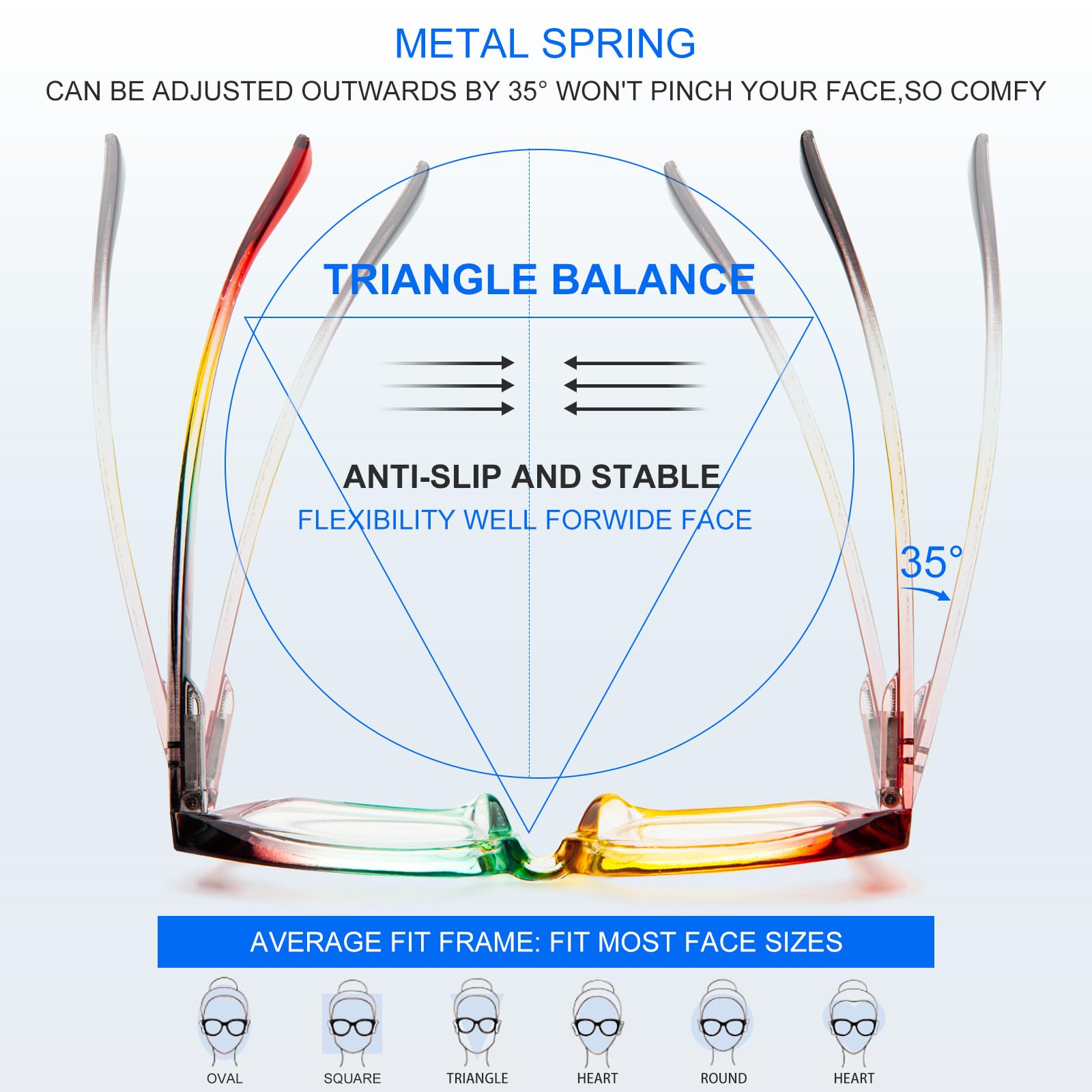 Amorays Occhiali da Lettura Oversize Square Frame Vintage con Anti Luce Blu Lenti Cerniera a Molla Occhiali Presbiopia Lettori per Donna Uomo 6561NEW(colorato,+1.5)