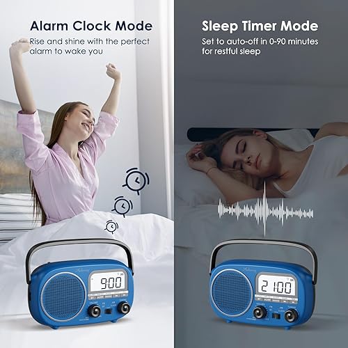Miniatura 4 de Radio portátil AM FM recargable con la mejor recepción, pantalla digital de horaestación, alimentación de CA o radio de alimentación por batería con