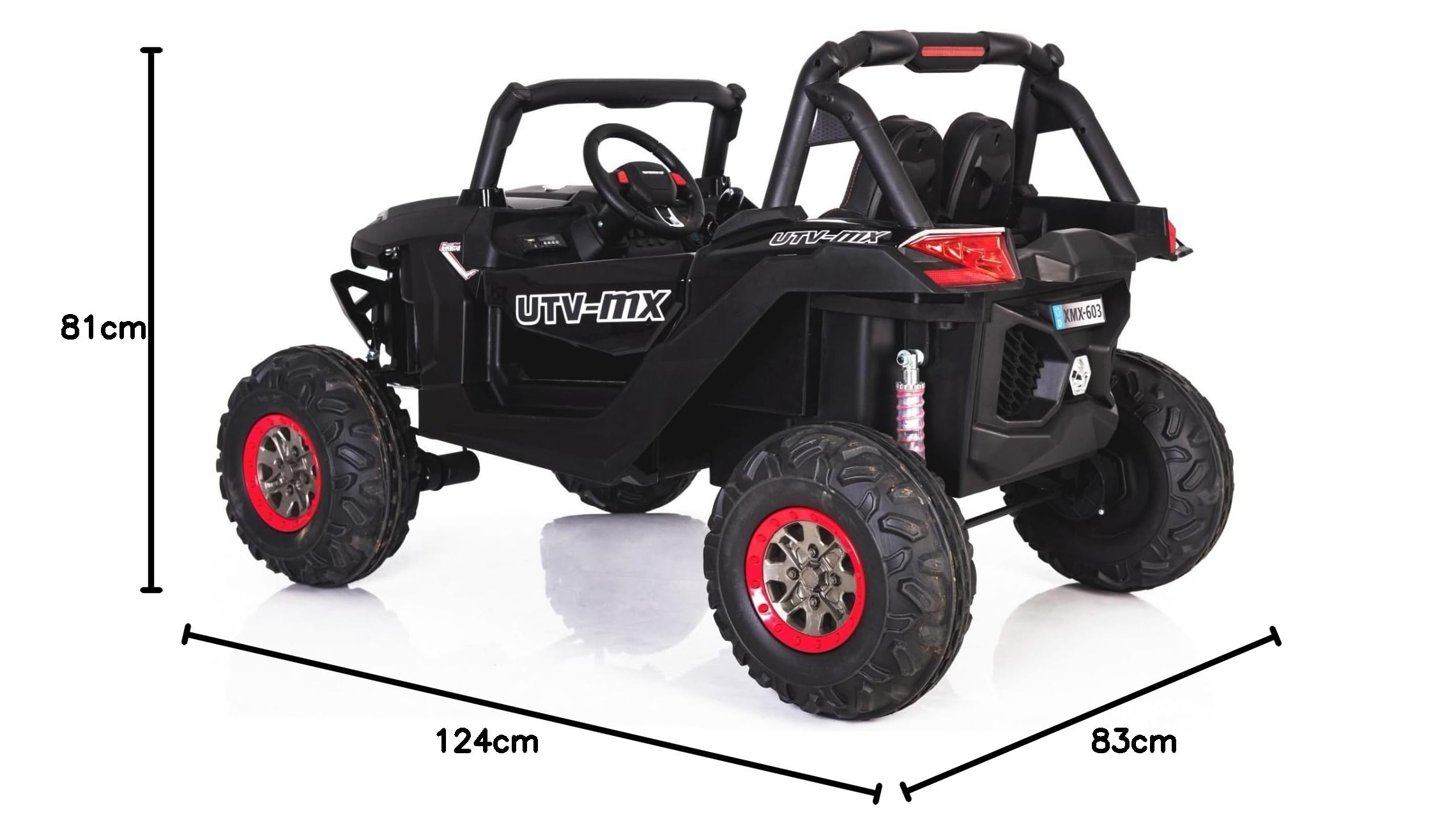 RIRICAR Buggy dziecięcy samochód elektryczny 12 V, 2-osobowy, nowy RSX elektryczny wózek dla dzieci, czarny, z pilotem zdalnego sterowania 2,4 GHz, 36 miesięcy - 8 lat, 2 x bateria 12 V
