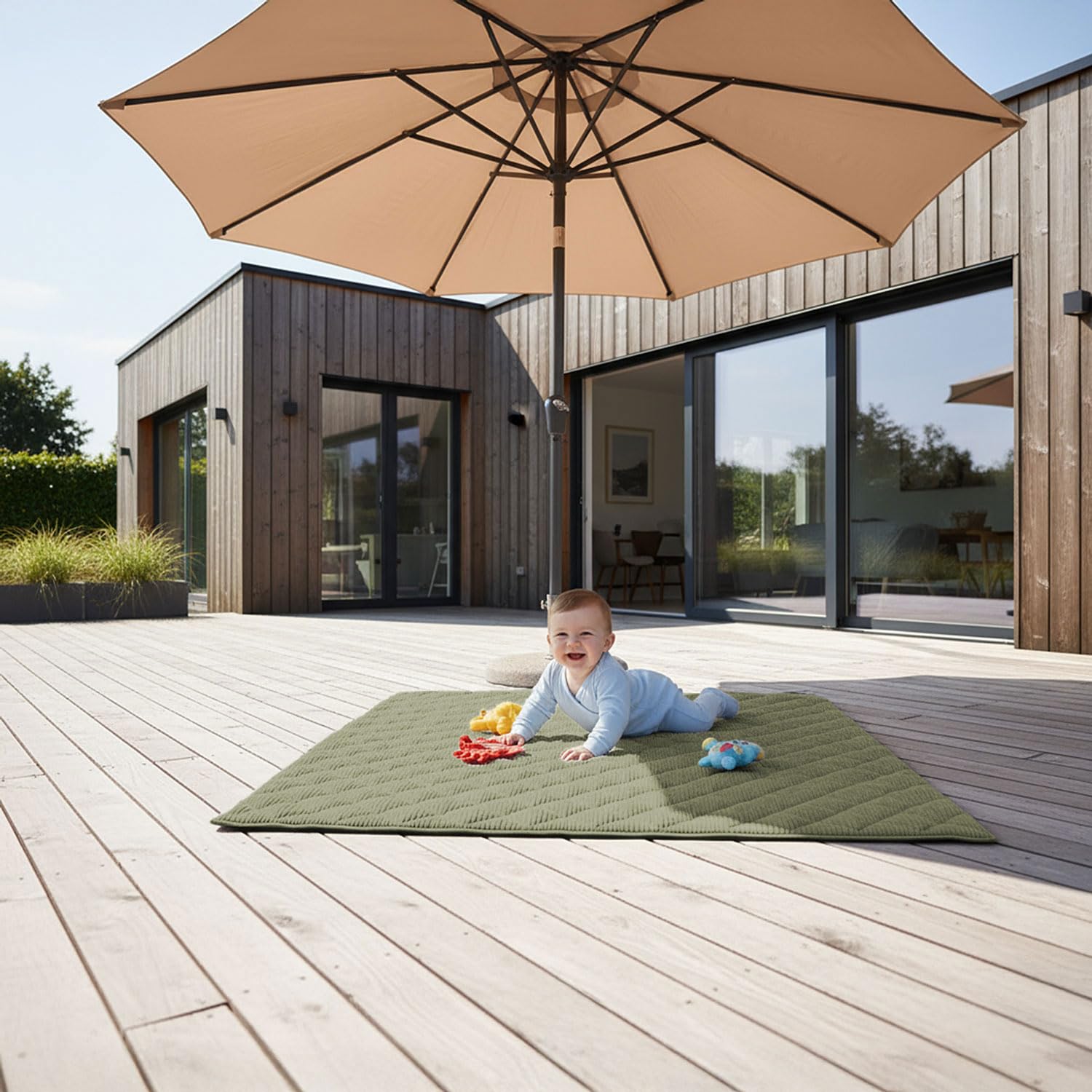 Sanosoft® Krabbeldecke - rutsch- & wasserfeste Krabbelunterlage mit Öko Tex & Made in Germany… (Cord Khaki Grün, 120x120cm)