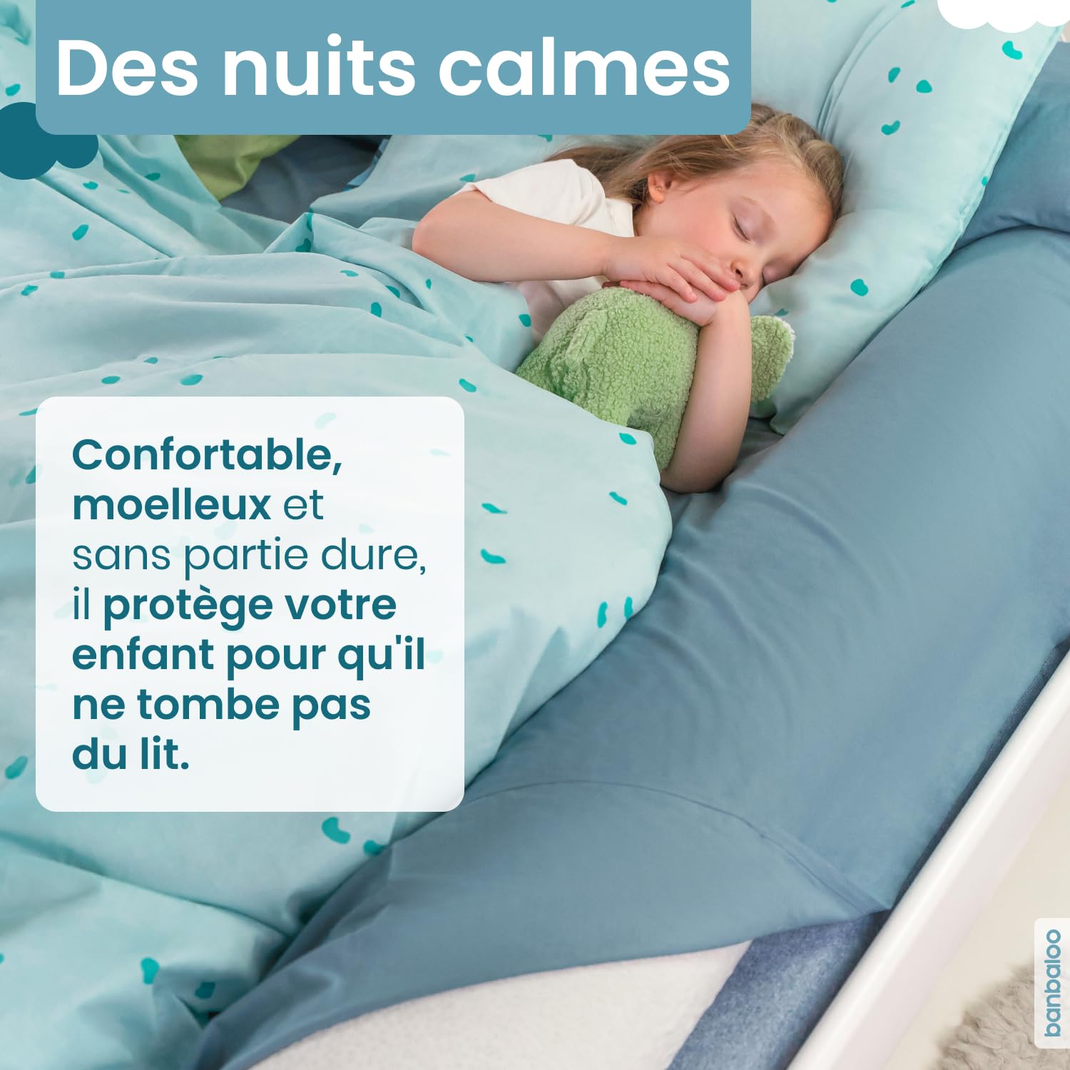 BANBALOO Barrière Pare-Chocs de Lit Garde-Corps Sécurité Mousse Housse Antidérapante Imperméable Système Antichute Enfants Bébés Lits Pliants Coussin Sécurité Passif