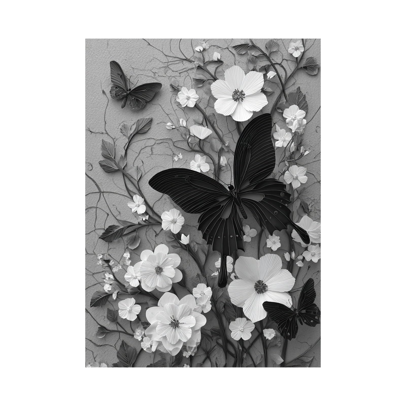 TERUEA Canvas Animal Abstract Colourful - Black Butterfly White Floral Vine Canvas Wall Art Bathing Animals Humor Abstract Prints,(Grey)-40x60cm Unframed
