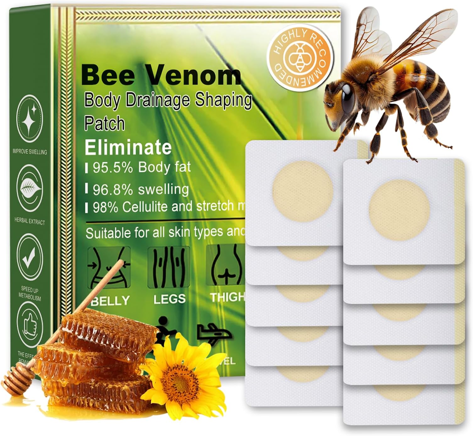 Bee Venom Patches, Lymphatic Drainage Patches - Lightweight Wellness Patches Body Shaping Stickers - Wonder Belly Fat Patches for Detox, Bee Venom Lymphatic Drainage Patches (20 Pack)