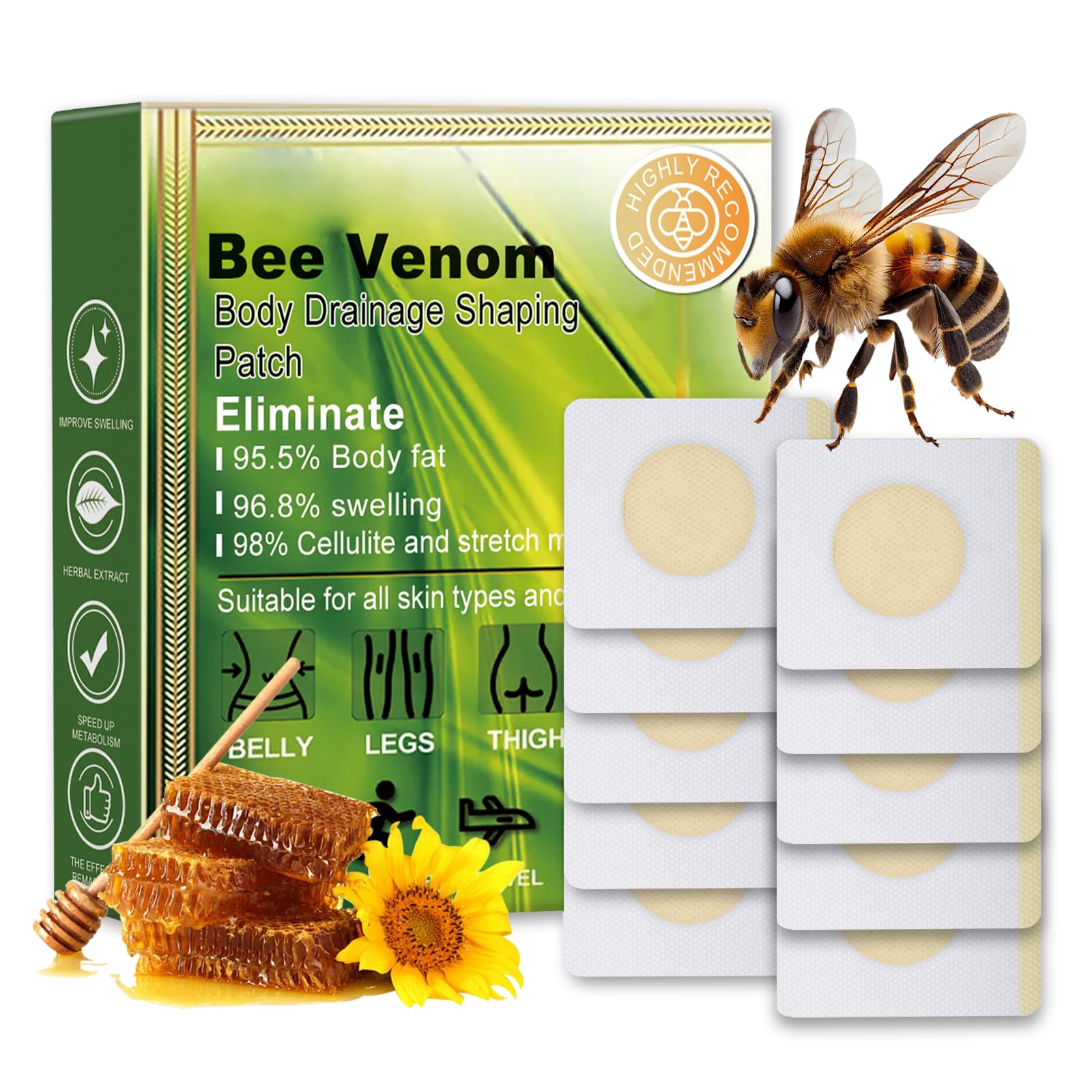 Bee Venom Patches, Lymphatic Drainage Patches - Lightweight Wellness Patches Body Shaping Stickers - Wonder Belly Fat Patches for Detox, Bee Venom Lymphatic Drainage Patches (30 Pack)