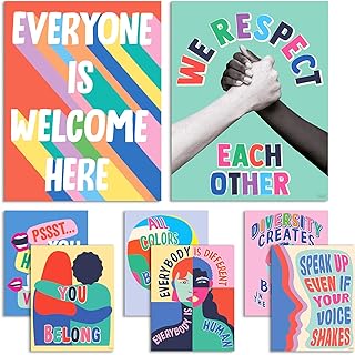 S&O Set of 8 Diversity Posters for Classroom - Classroom Posters Diversity Decorations - School Counselor Office Decor - Everyone is Welcome Here Sign - High School Classroom Decor - Safe Space Sign