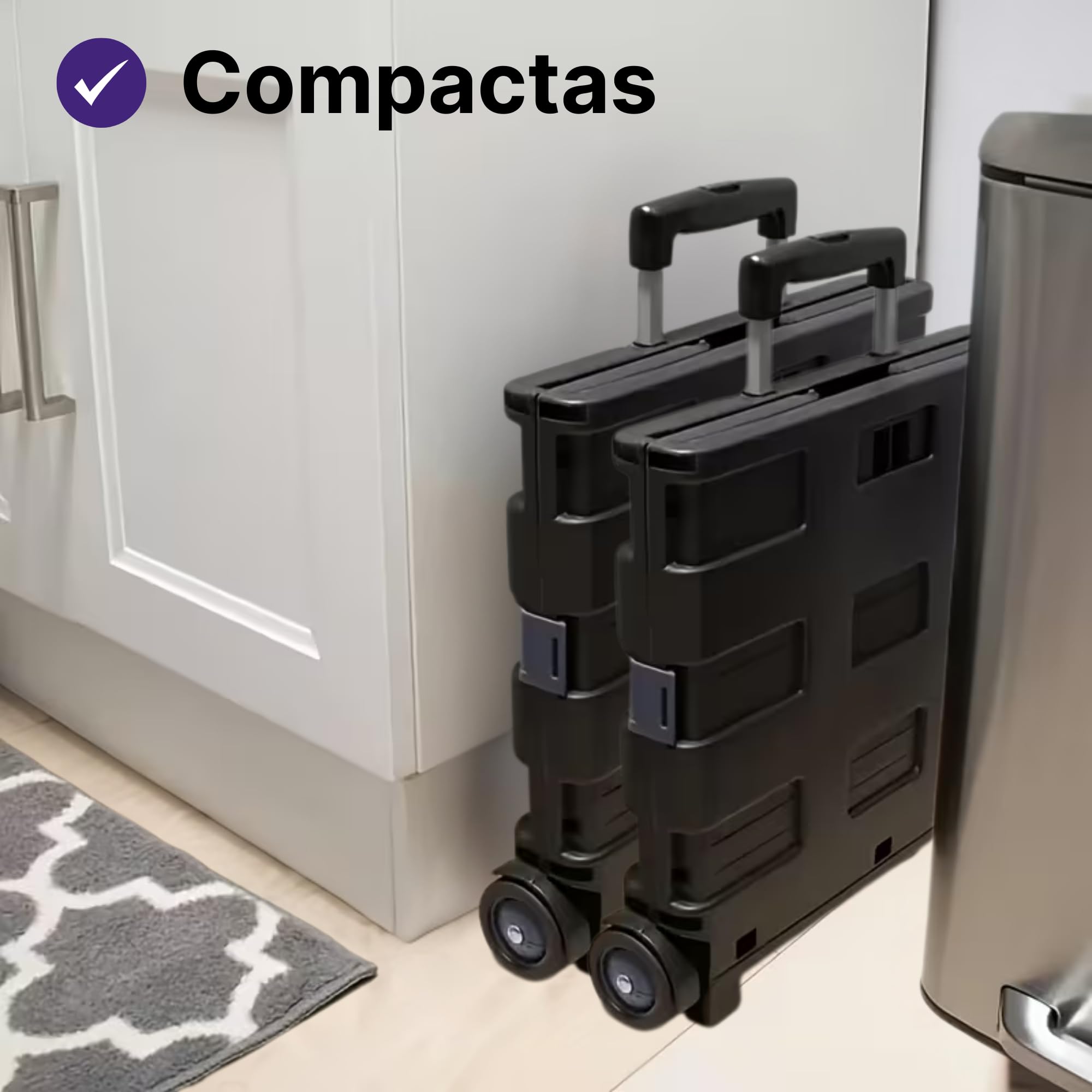 Pack de 2 Caja Plegable con Ruedas Multiusos | Carrito Compra Resistente 25kg | Cesta con Ruedas para uso Camping o Reciclaje | Ocupa poco espacio