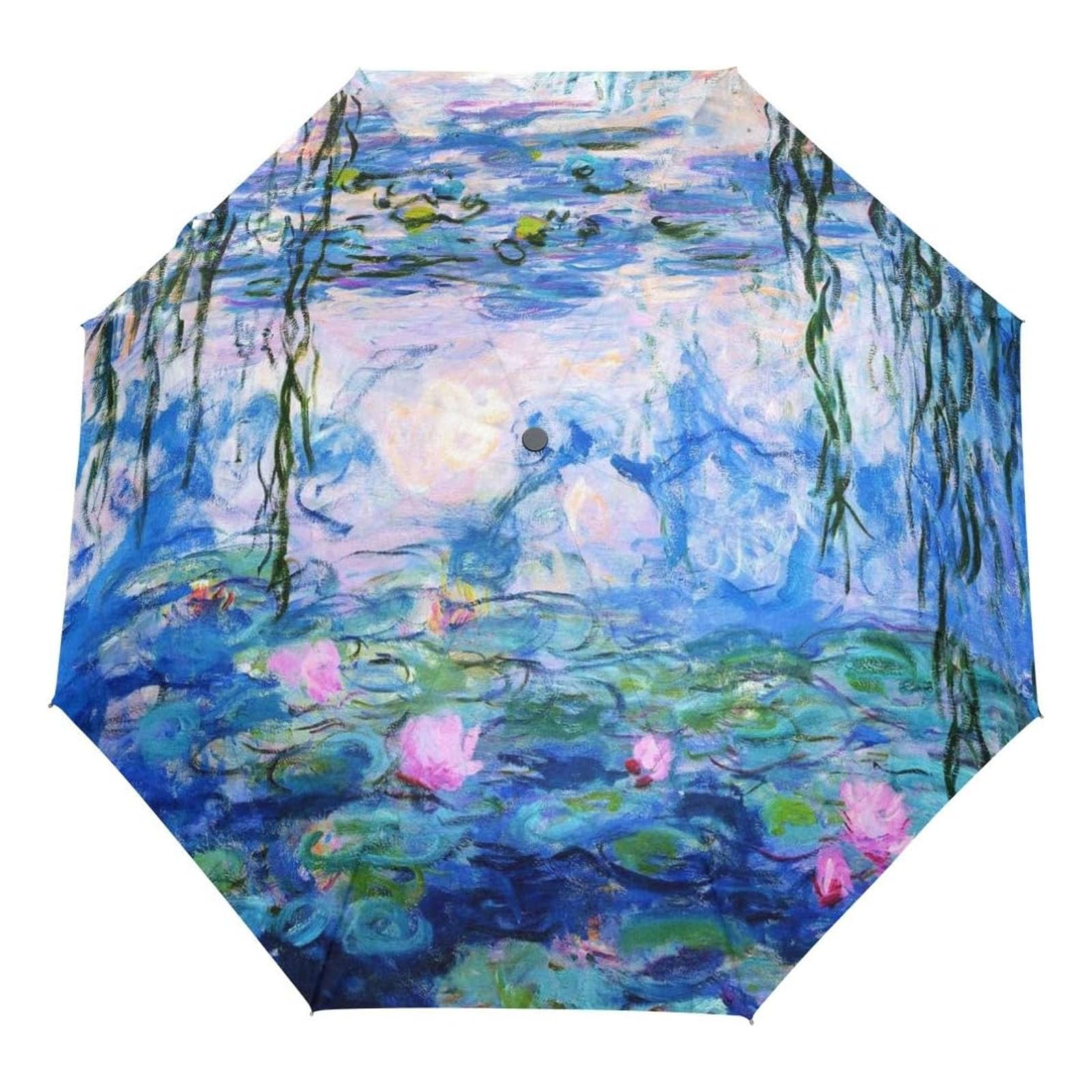 Wkhoki Men's Multicolour Folding Monet Water Lilies Painting Travel Umbrella Windproof Automatic Compact Rain Travel Umbrella,Lightweight,Auto Open/Close