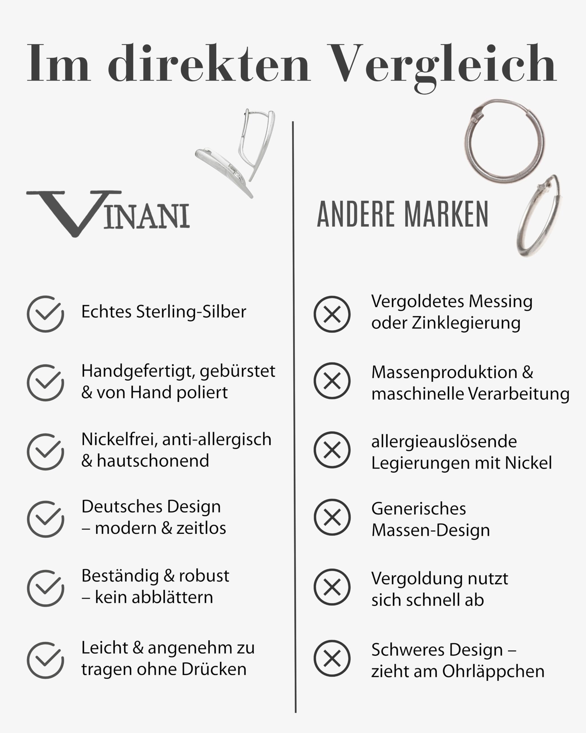 Vinani Damen Ohrringe 925 Silber - Klapp-Creolen Ohrring Set für Frauen aus 925 Sterling Silber abstrakt mattiert glänzend CQU