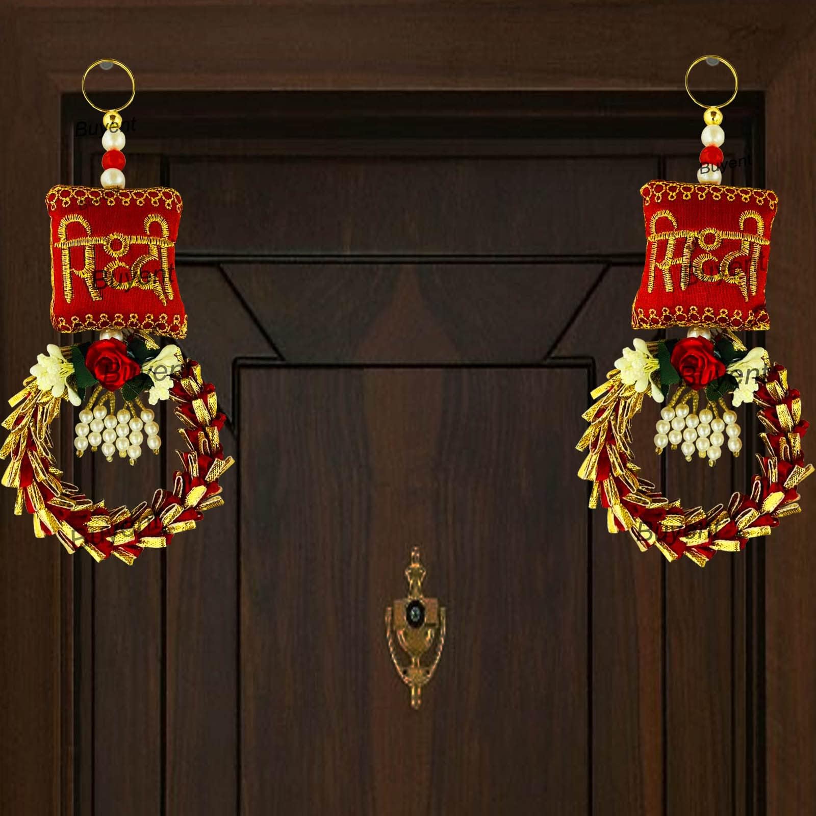 Buyent ® ridhi sidhi hangings Side Door Hanging toran riddhi siddhi toran Diwali Decor Hanging Pearl toran for mandir Main Door toran for Home wdeing decore Gifts