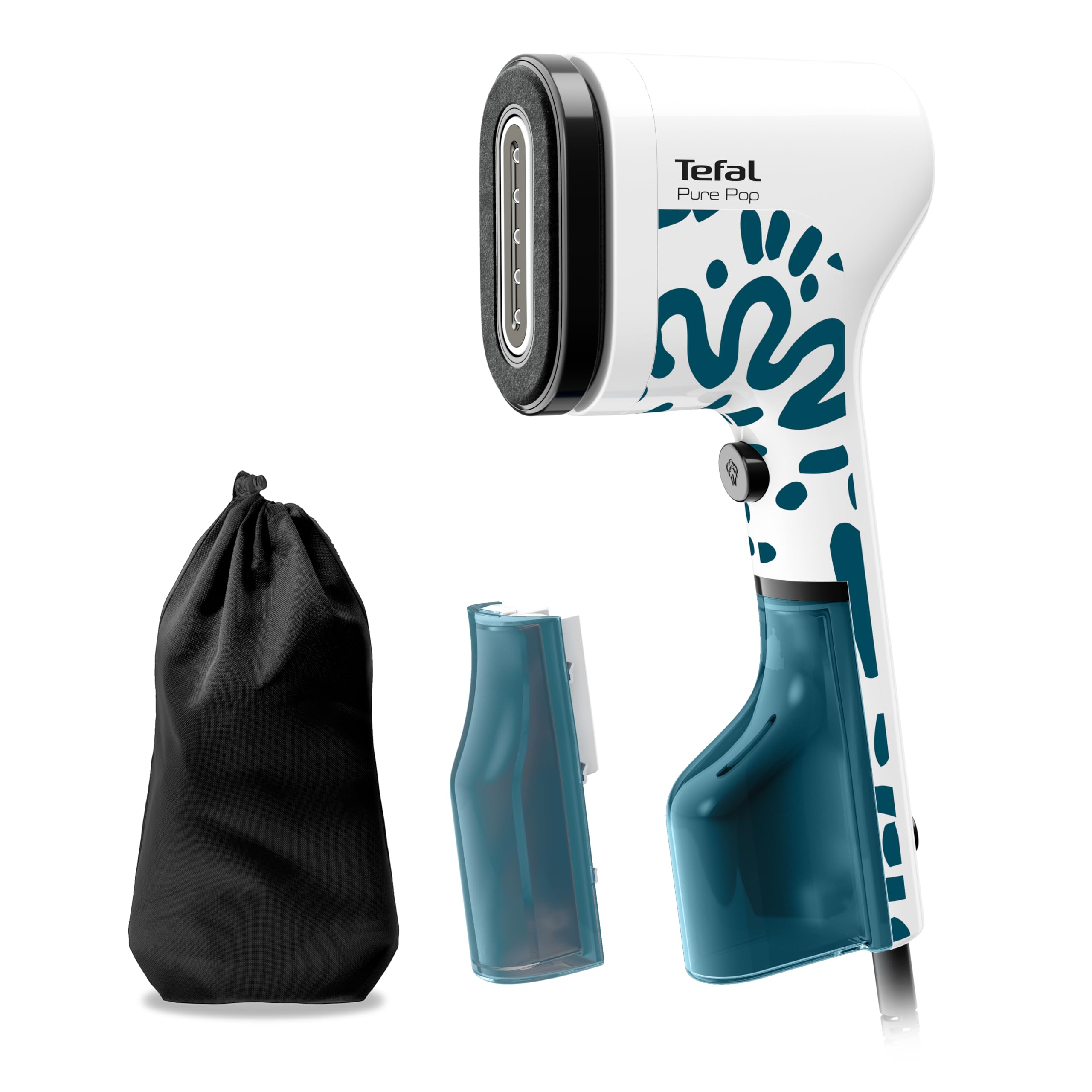 Tefal Pure Pop Home & Travel Dampfbürste, 20 g/Min. Dampfabgabe, in 15 Sek. einsatzbereit, Pad-System, sicheres Dampfglätten, zuhause/unterwegs, 2 Wassertanks, Alpenblau, DT2040E1