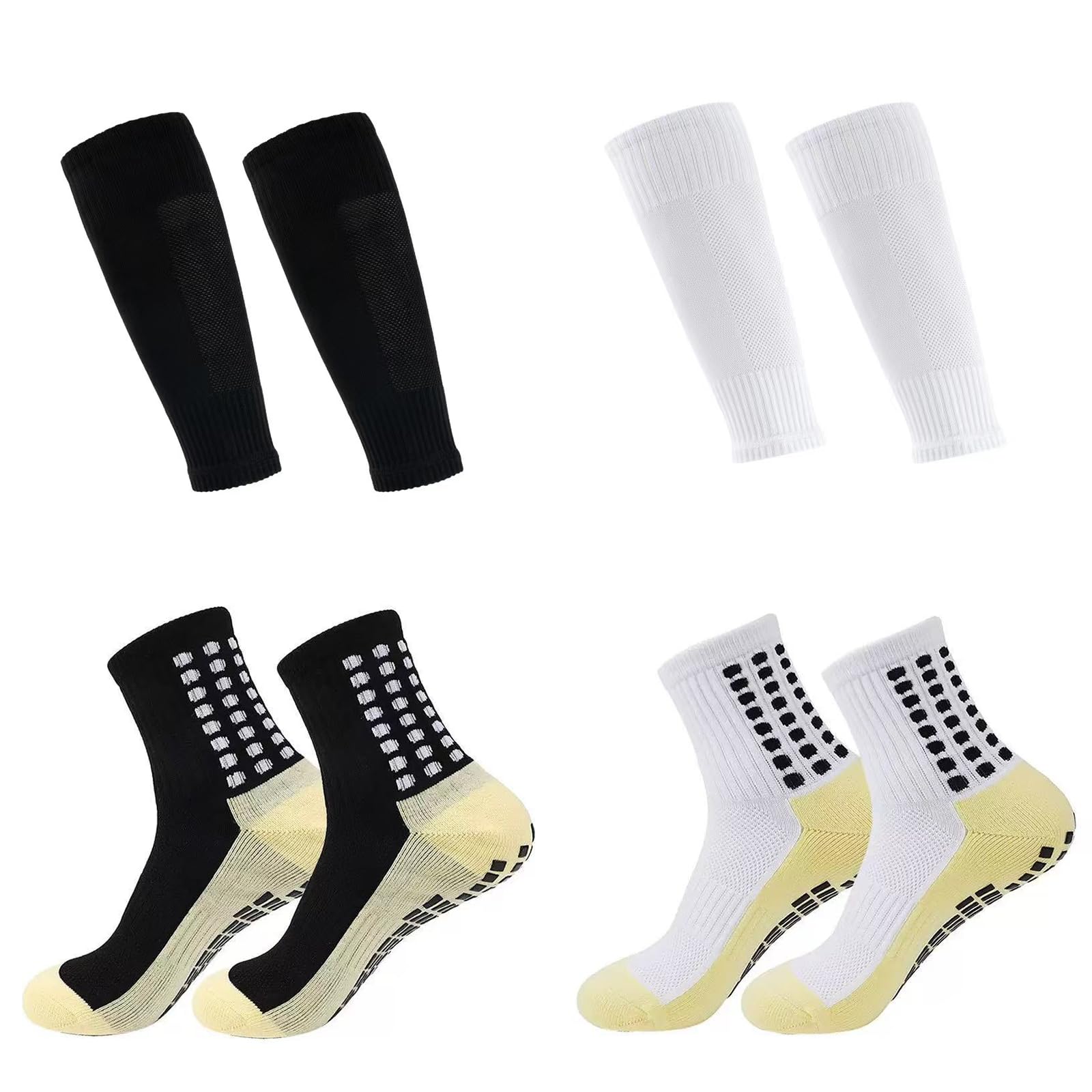 8PCS Shock Absorbing Sport Kit Football Socks And Shin Guards Stable Buffering Support Anti Slip Sock Wear Resistant Grip Socks For Footballers Outdoor Match Training Protective Gear-image-0