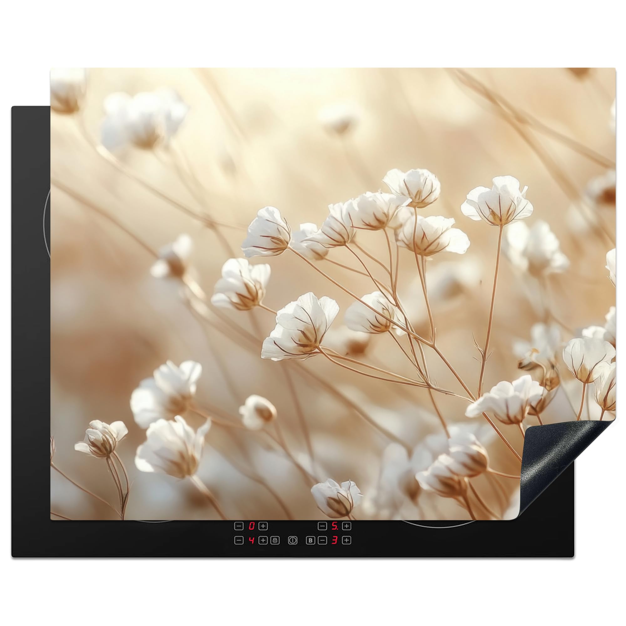 KitchenYeah© Induction Hob Cover Protector Mat 20.5"x25.6" / 65x52 cm Kitchen Universal Ceramic Covers for Electric Cookers Vinyl Wild - Flower - White