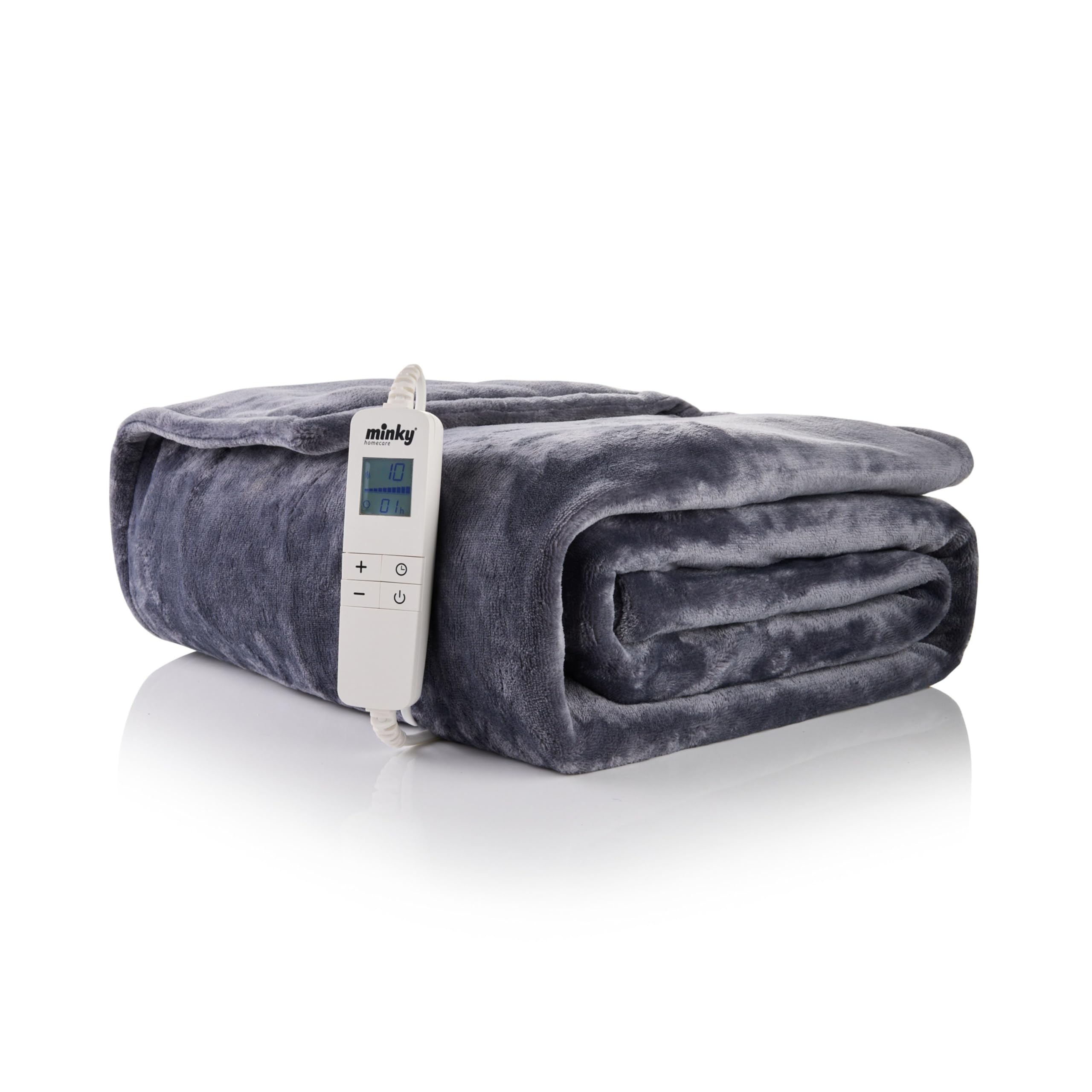 Minky Luxury Heated Throw Blanket - Double, 180cm x 135cm, in Grey - Luxury Fleece Blankets, 10 Heat Settings, Electric Throw, Machine Washable, Cosy Heated Blanket, Electric Blanket Grey M