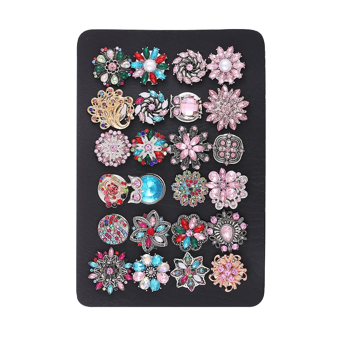 OSINNE Black PU Leather 24 Pieces Interchangeable Snaps Charms Button Display Board Organizer Stand Fit 18mm Ginger Snap Button Holder (24 Piece 18MM Buttons)