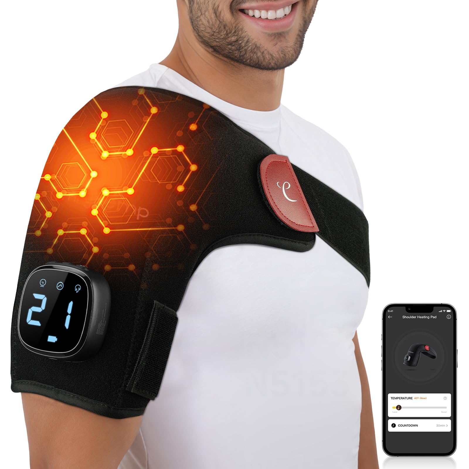 Comfytemp Cordless Shoulder Heating Pad for Rotator Cuff Soothing Electric Heated Shoulder Brace Wrap Arm App Control Wireless