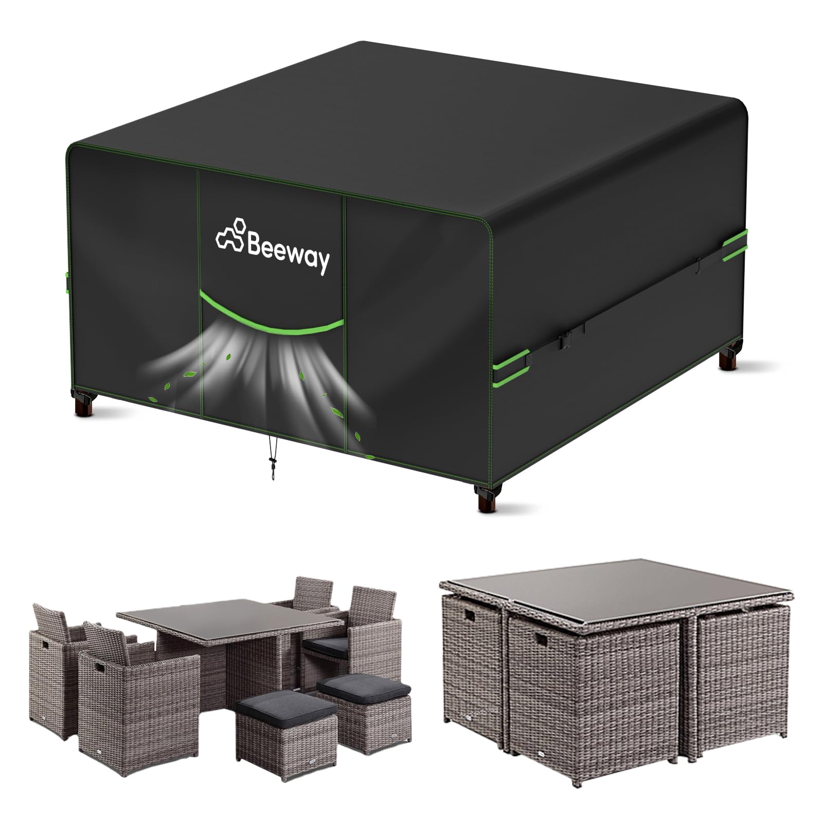 BEEWAY Garden Furniture Cover With Air Vent, Waterproof Patio Rattan Sofa Table Chair Set Cover, 420D Oxford Fabric