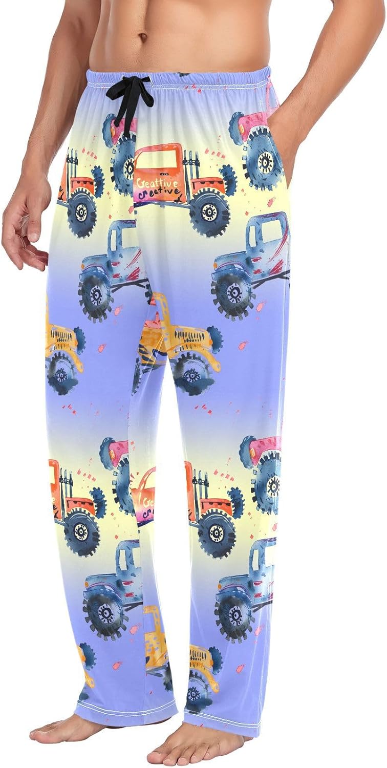 ALAZA Monster Truck Gradient Men's Pajama Pants Men Cotton Pajama Bottoms with Pockets, S