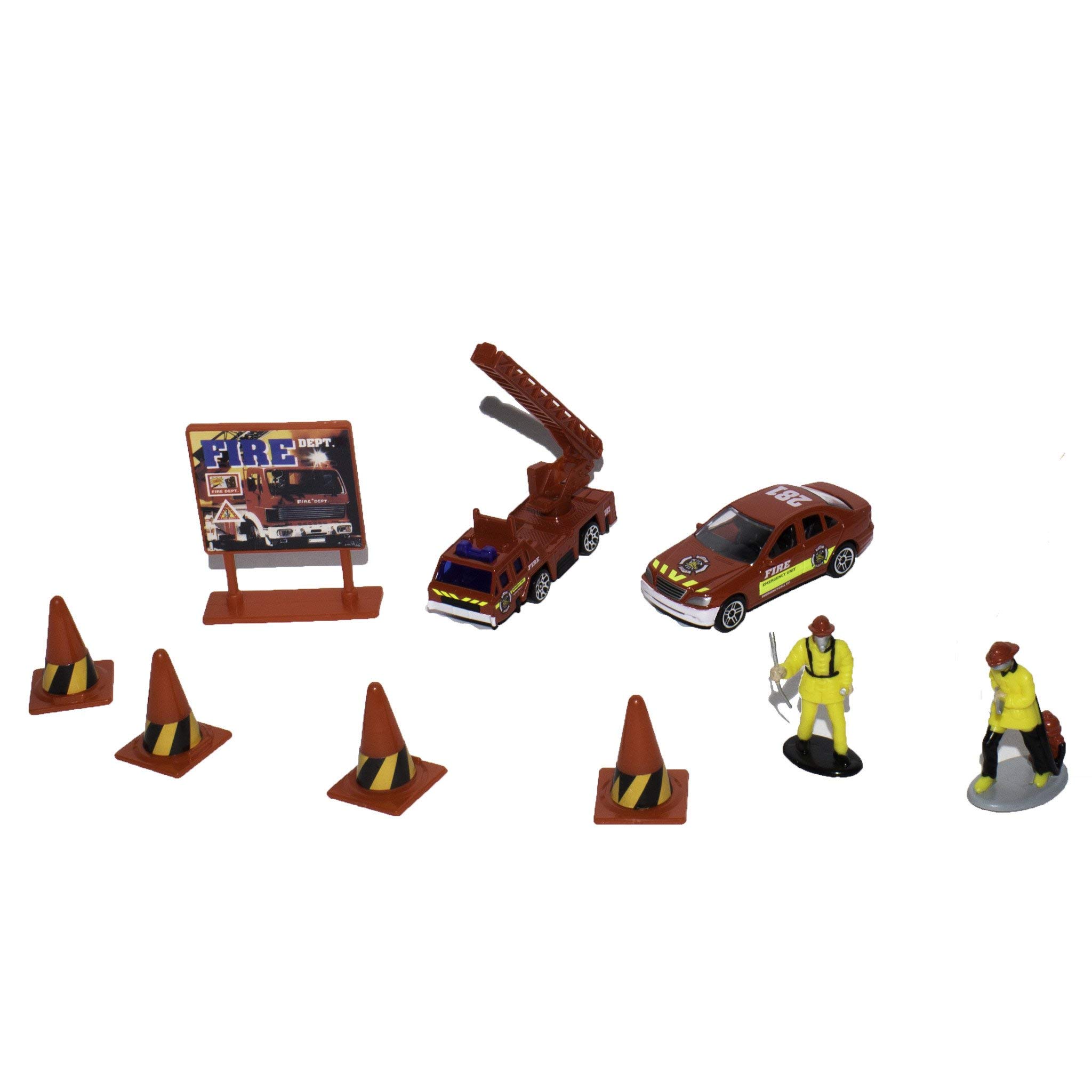 Set de pompier 10 pièces en plastique robuste avec véhicules à friction et accessoires - 2