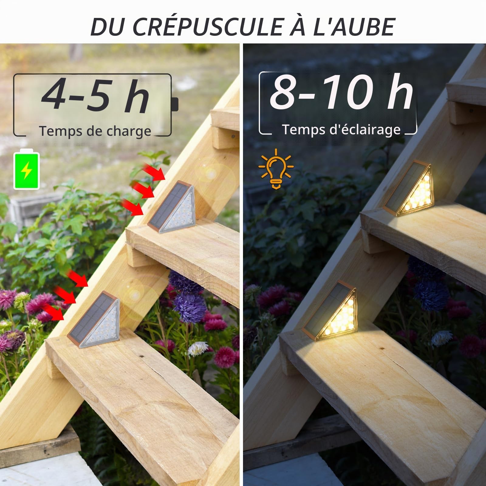 NIORSUN Lampe Solaire Exterieur, lot de 6 Eclairage Escalier Exterieur, Étanches (IP67), avec 13 LED Lumineuses, Blanc Chaud 3000K, Auto On/Off, pour Escaliers, Marches, Terrasses, Jardins, Allées