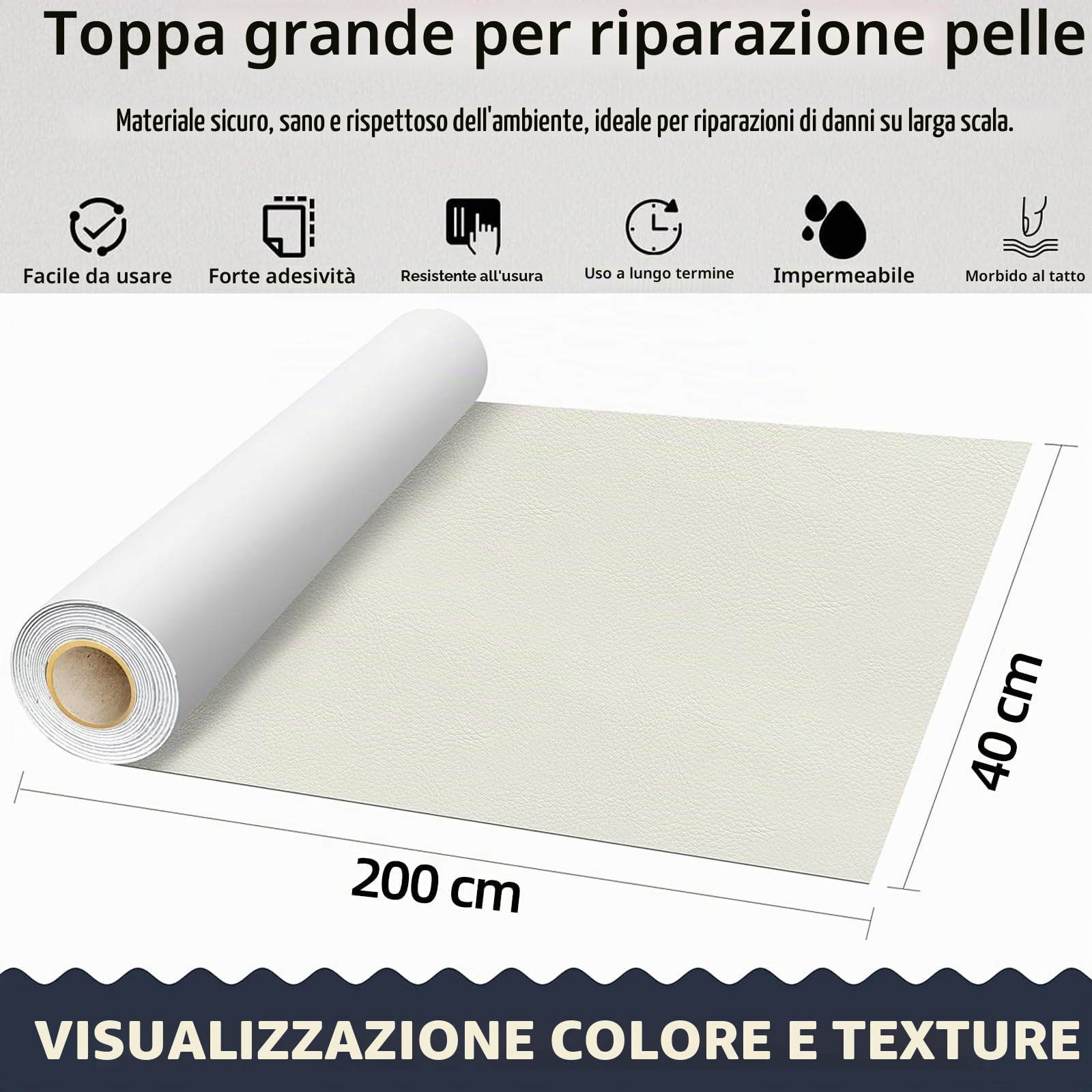 Pelle Adesiva per Riparazioni, Autoadesivo Ecopelle Kit per Divani, Mobili da Divano, Sedili Auto, Borsa (Beige, 40 x 200 cm)