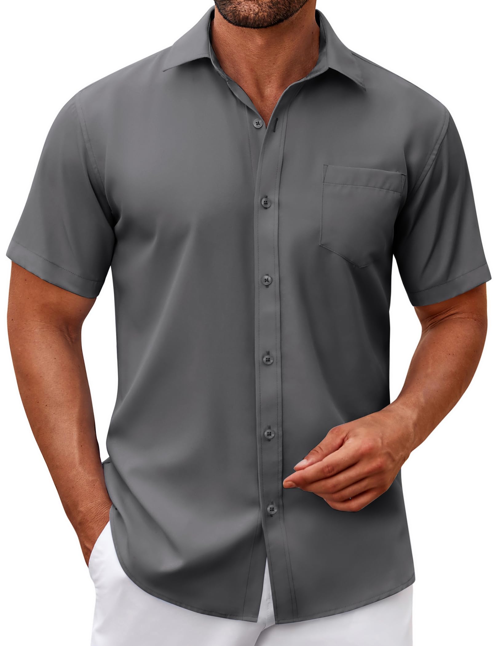 COOFANDY Hemd Herren Kurzarm Sommer Hemden für Herren Casual Kurzarmhemd Männer Businesshemd mit Brusttasche Freizeithemden Regular Fit