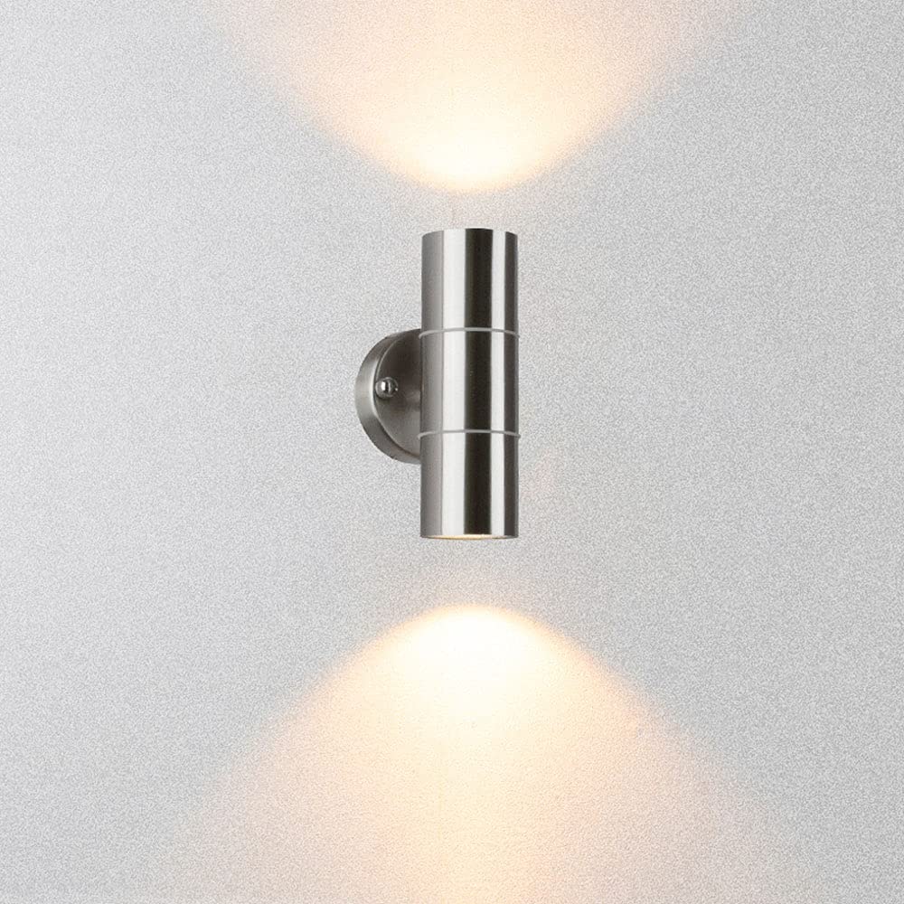 SXSCARKX LED Outdoor Silver Cylindrical Wall Sconce Stainless Steel IP65 Waterproof Light 6W Bidirectional Lamp for Courtyard Front Door Garage Lantern