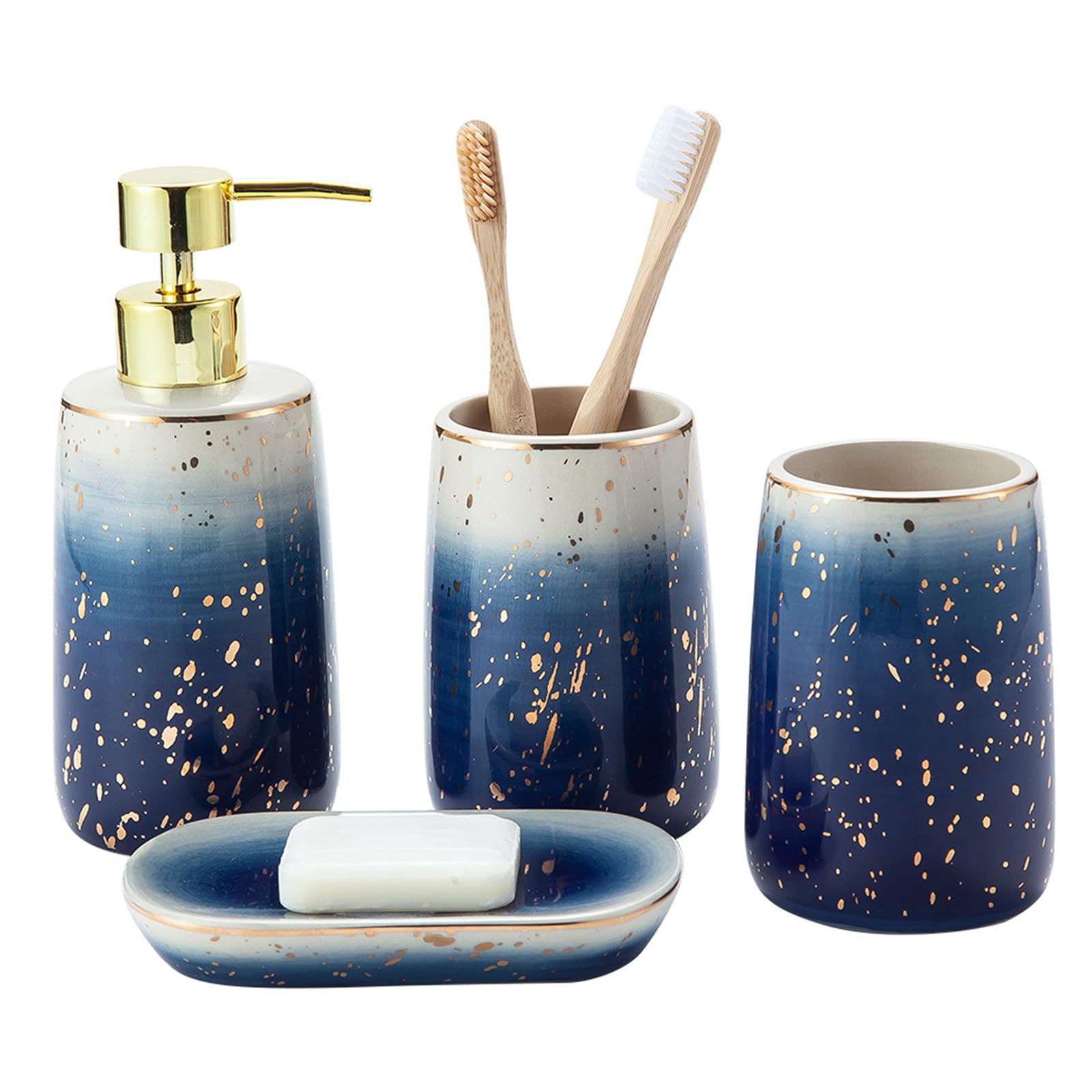 Gelory 4-Piece Ceramic Bathroom Accessories Set Marble Countertop Organiser