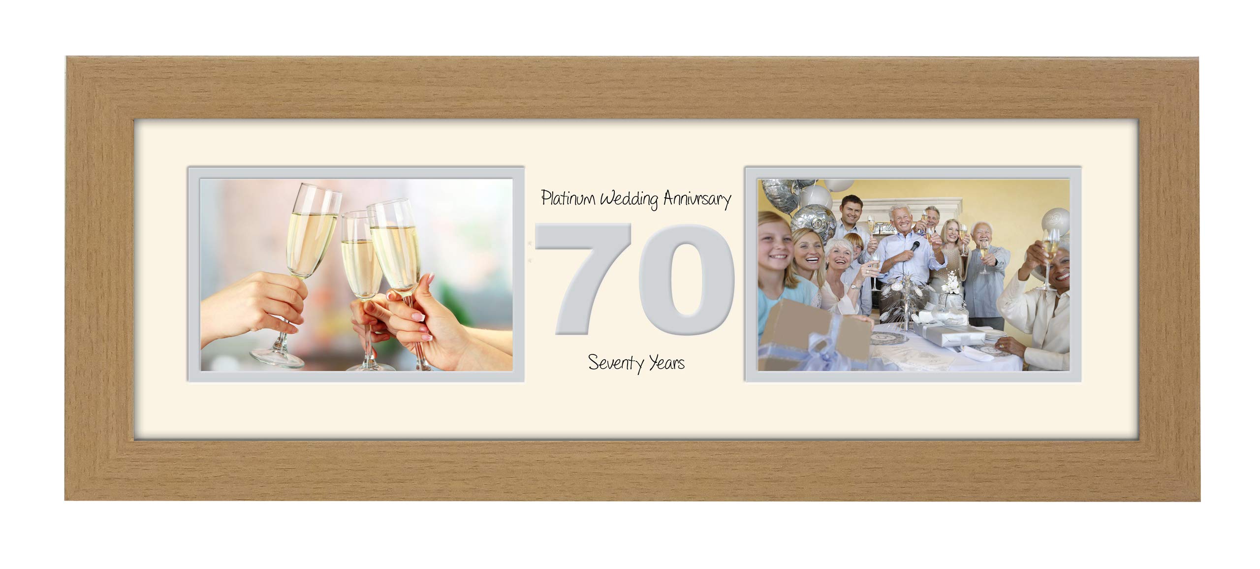 Photos In A Word Oak Finish Frame Cream Mount Grey Inside 70Th Anniversary Photo Frame Platinum Wedding Seventieth Gift Takes Two 6”X4” Landscape Photos 1237A (Oak Finish Frame Cream Mount Grey Inside)