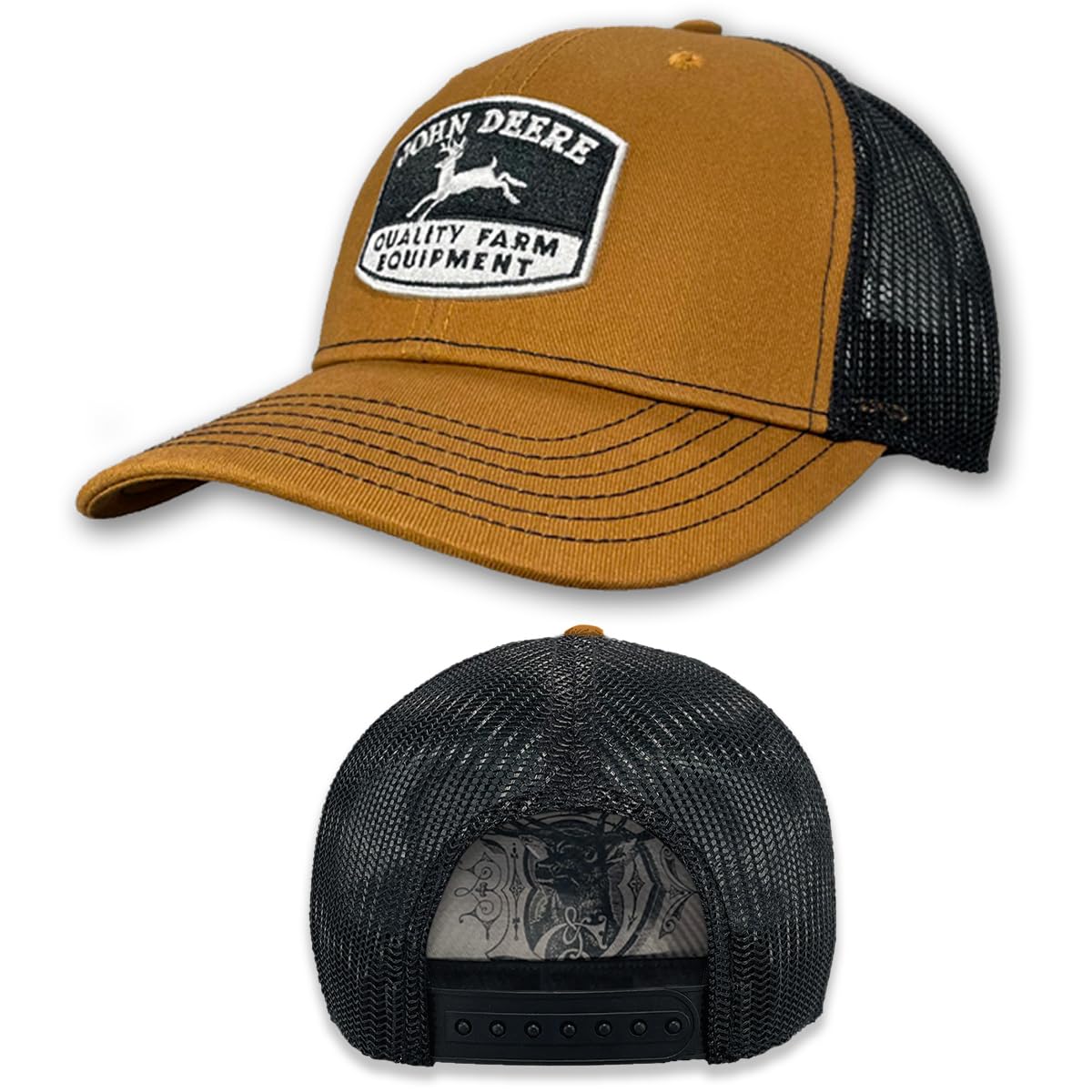 John Deere Quality Farm Construction Brown 6 Panel Mesh Hat, Brown