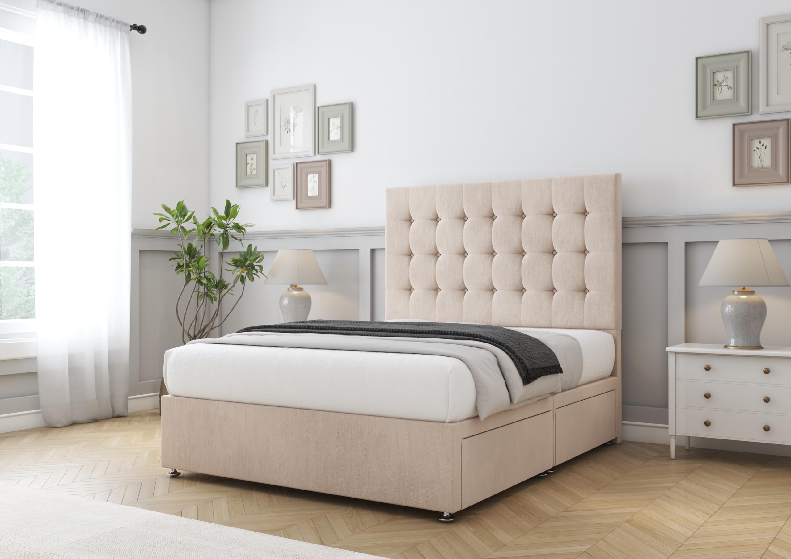 Comfort Beds Savanah Divan Base with No Drawers and Matching 26 inches Headboard without Mattress (Naples Sand, 2FT6 Small Single)