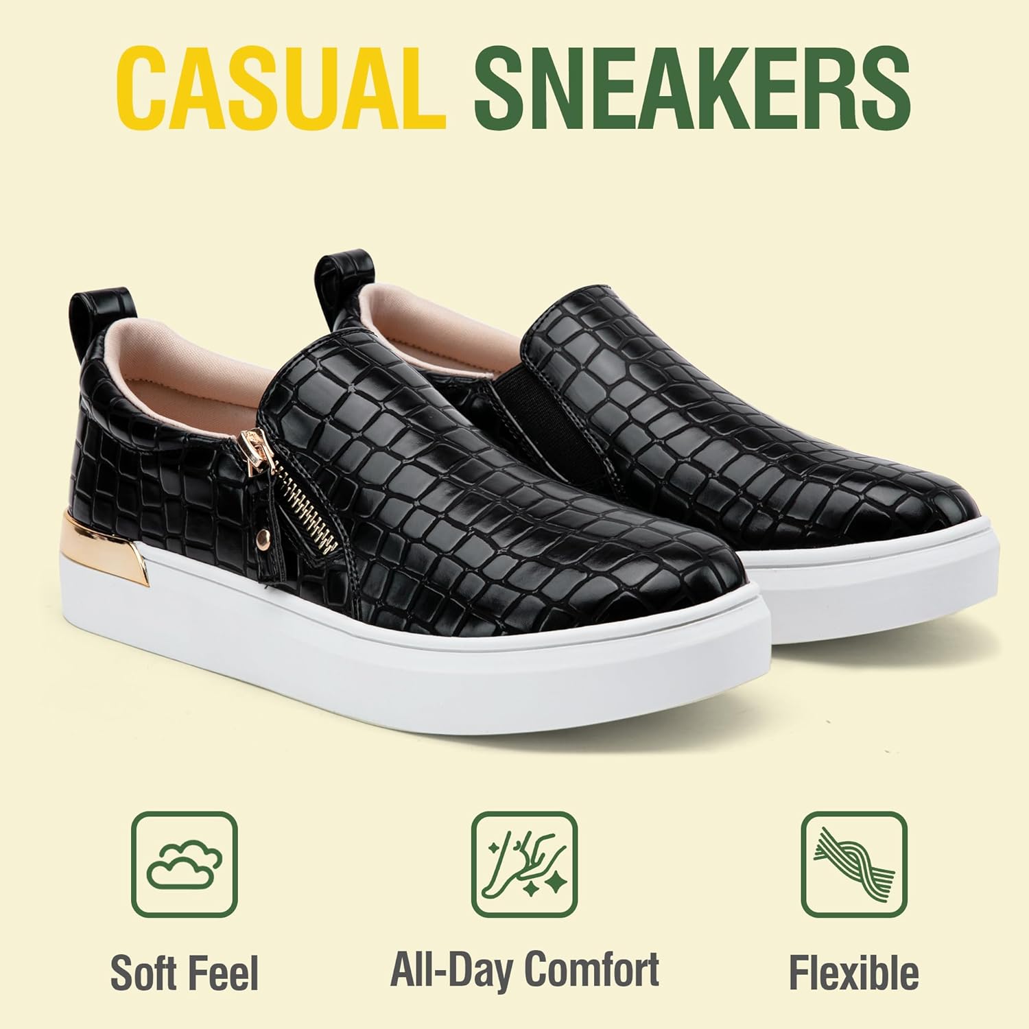 Jeossy Women's Slip On Shoes Casual Fashion Sneakers 8010 Arch Support Loafers for Women with Zipper - Image 3