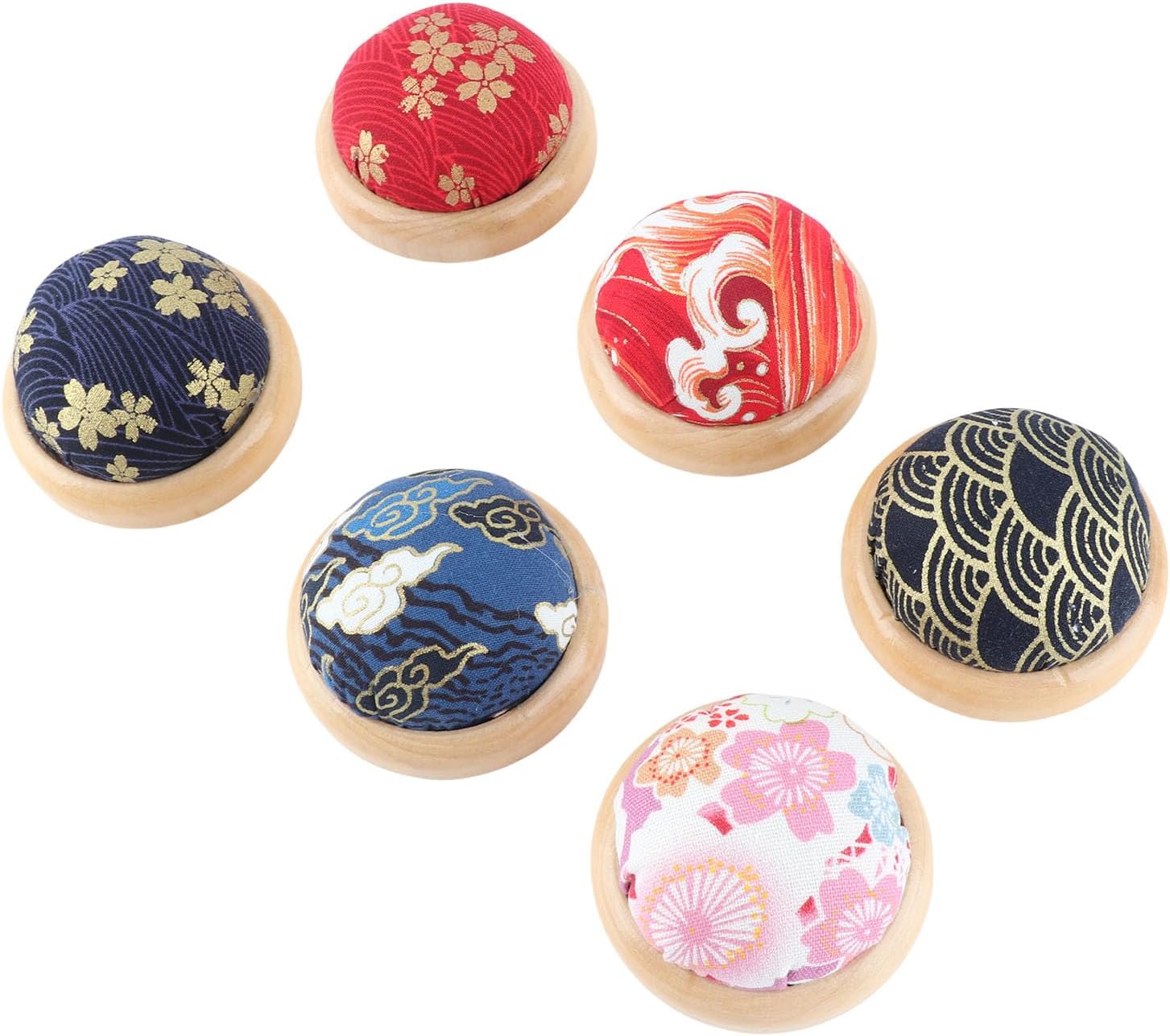 6Pcs Pin Cushion, Pin Cushion with Wooden Base, Round Needle Pincushions Needle Holder Collector Sewing Accessory for Household Crafting Projects, Pin Holders Needle Pillow