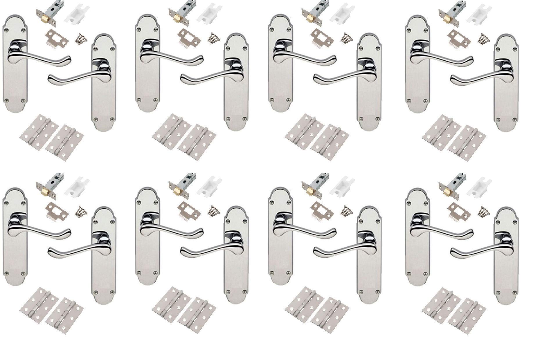 Jiyo.Outdoor Epsom Design Scroll Shaped Door Handles in Polished Chrome Finish with Hinges & Latches - 8 Sets