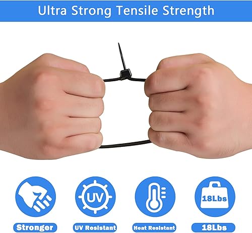 Vista 2 de Bridas pequeñas de 4 pulgadas y 18 libras de nailon para cables, 200 unidades, color negro, resistente, HTIELE para interiores o exteriores