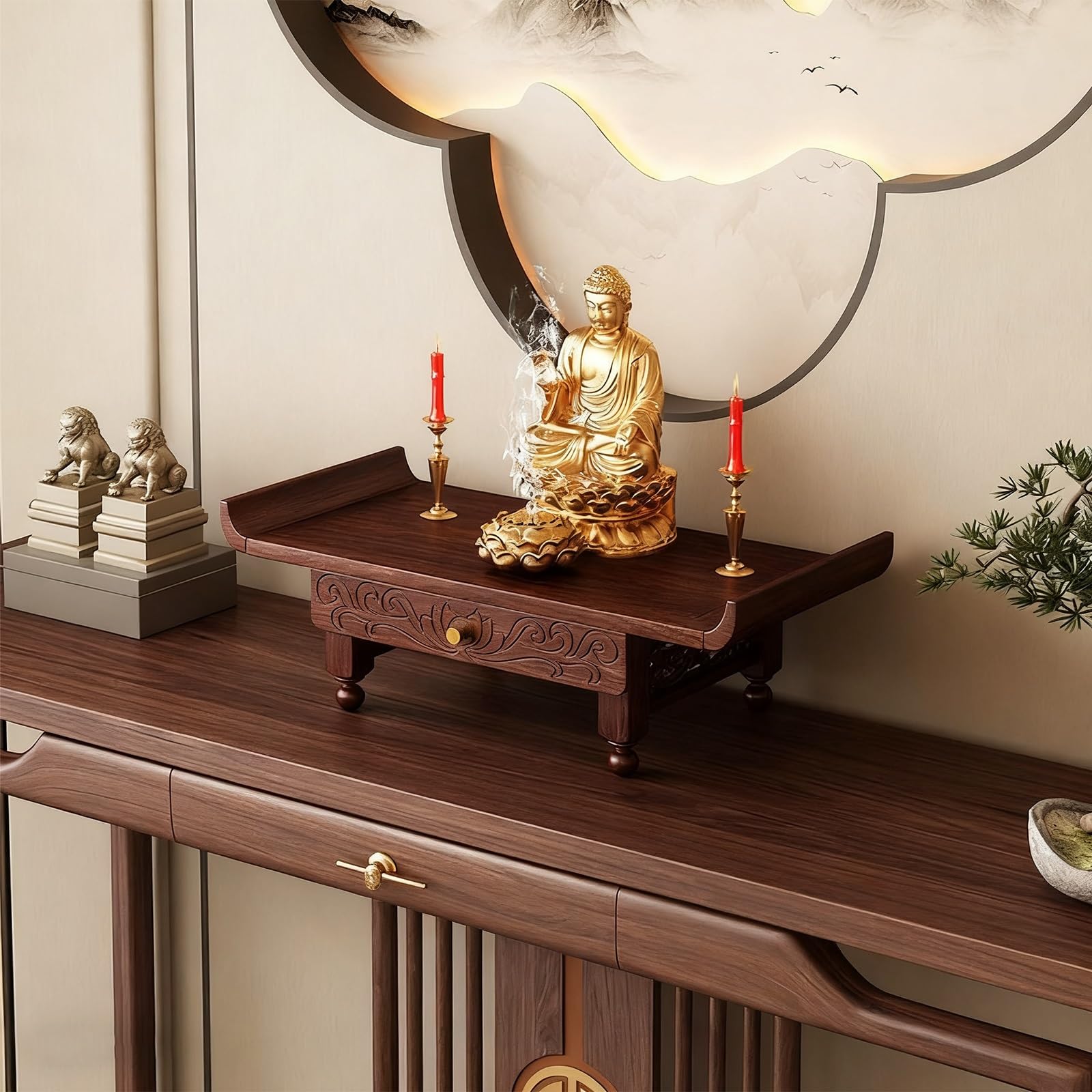 Sanktuarium montowane na ścianie, kremacyjny stół ołtarzowy dla zwierząt domowych, buddyjska platforma kultu, Guan Yu, Guanyin (pulpit, S)