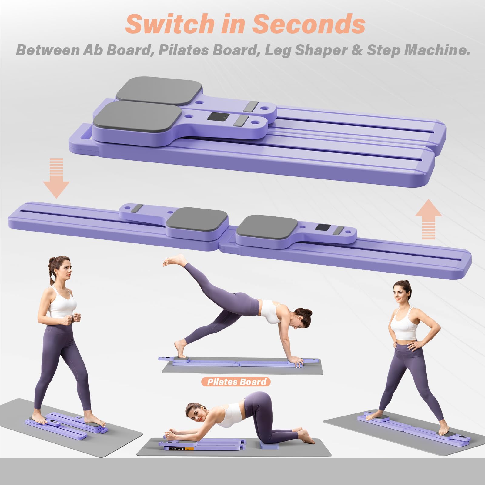 Planche Réformateur Pilates Pliable 7-en-1 - Avec Bandes De Résistance - Entraînement Maison Complet (abdos, Fessiers, Jambes)
