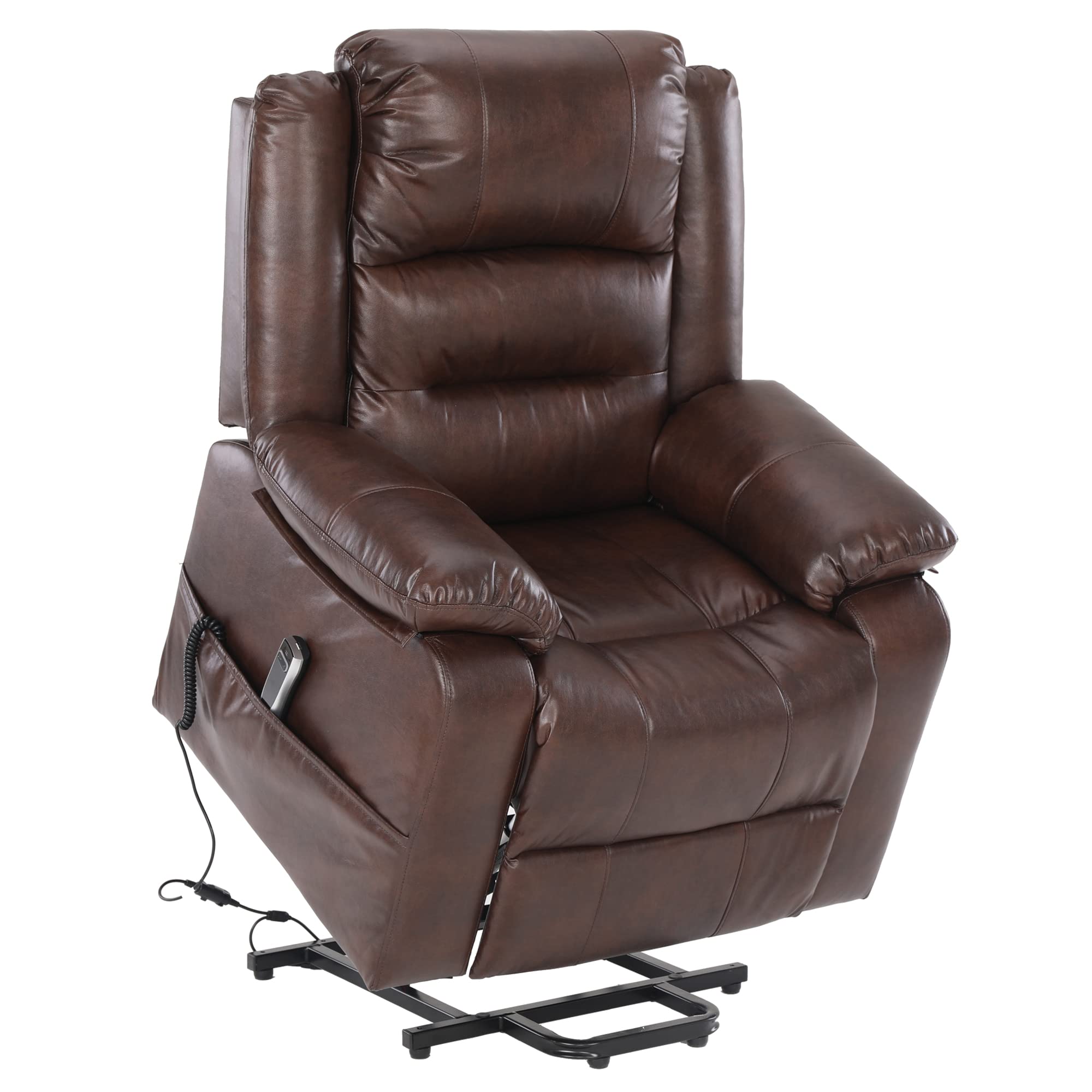 S*MAX Sillon Relax reclinable electrico Doble Motor sillones reclinables electricos de PU Cuero de Aire Completo Bolsillos Laterales Puerto de Carga USB y Control Remoto Sillon Elevador marrón