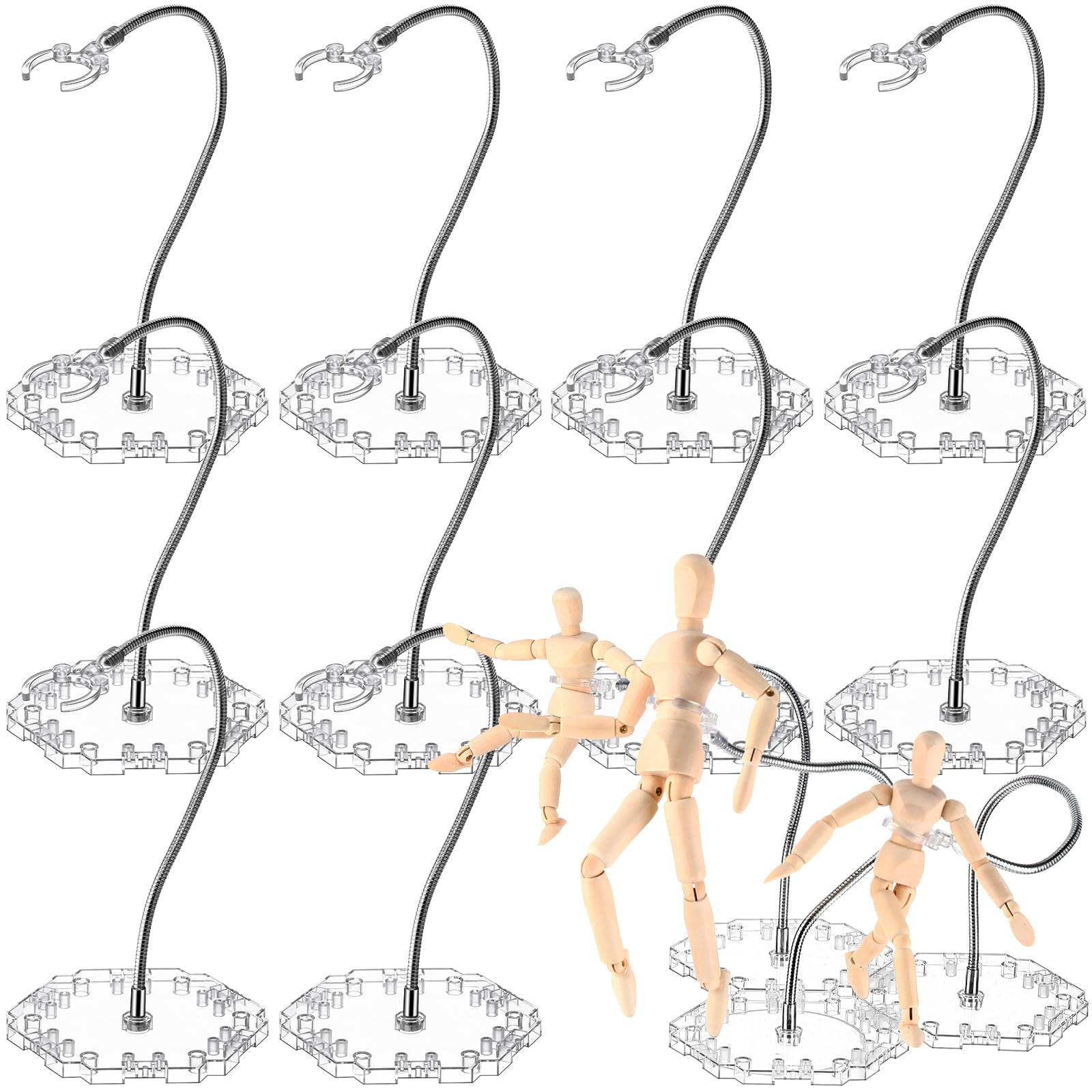 Wonderjune 12 Pcs Action Figure Stands for 8 to 12 Inches Dolls Flexible Assembled Action Figure Display Holder with Adjustable Metal Support Arm