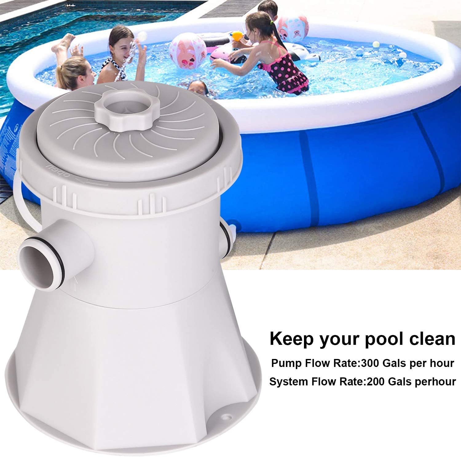 Above Ground Pool Filter Pump, Electric Water Pump, 300 Gallon Cartridge Pool Filter Pump System Kit Cleaning Tool