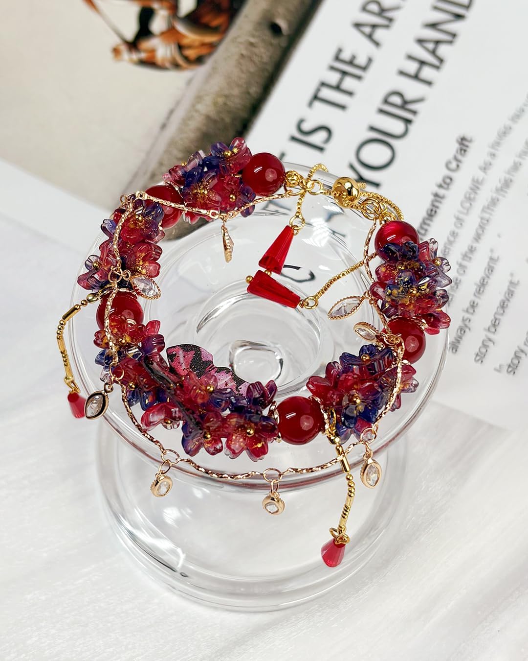 Red & Blue Zircon Lucky Bracelet for Women | Crystal Jewelry Present for Her, Adjustable Alloy Chain 20-60cm with Gift Pouch - Image 7