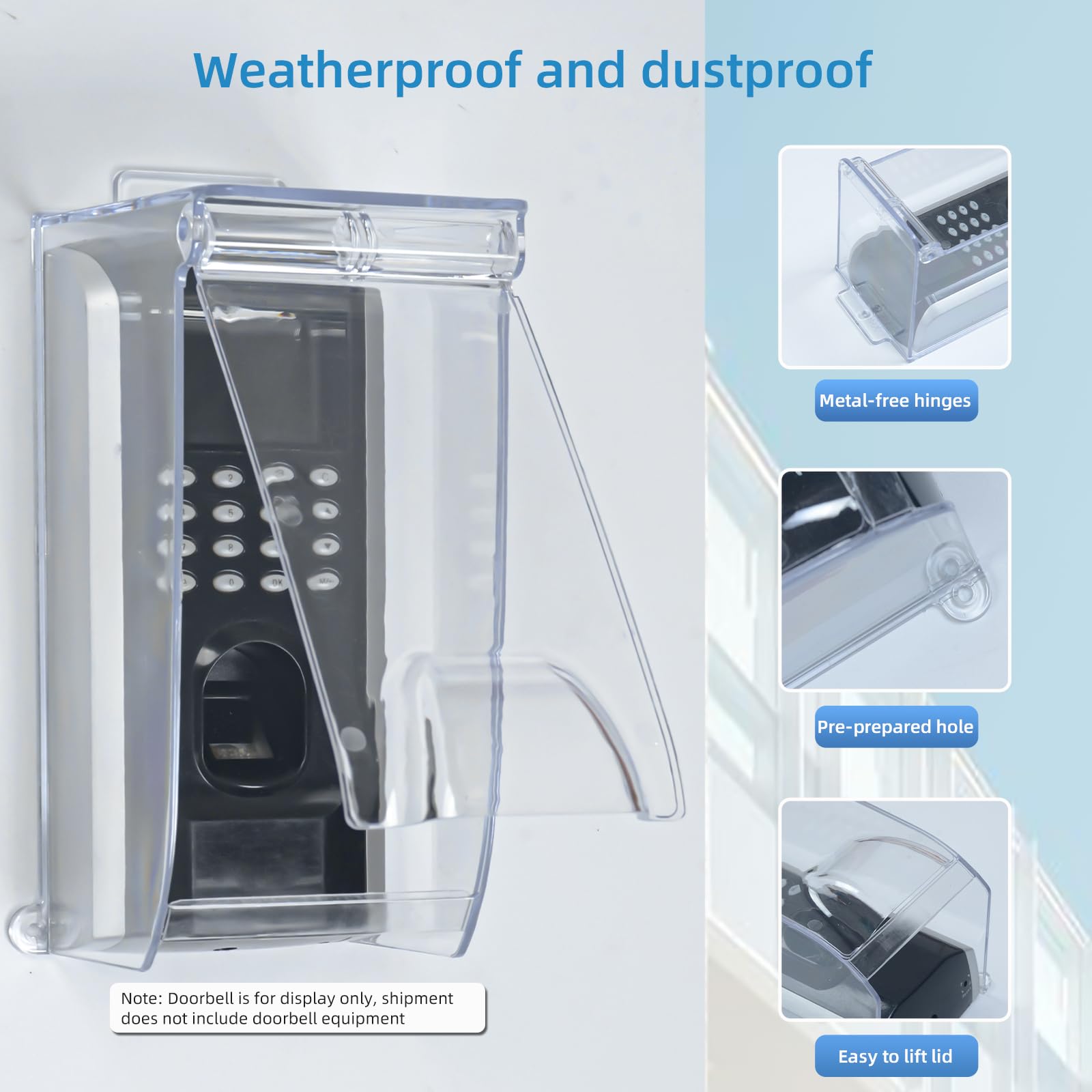Cubierta Transparente para Timbre con Tapa abatible contra la Lluvia, protección contra la Intemperie, Cubierta de Control de Acceso con Huellas Dactilares, Compatible con Timbre con Video/b