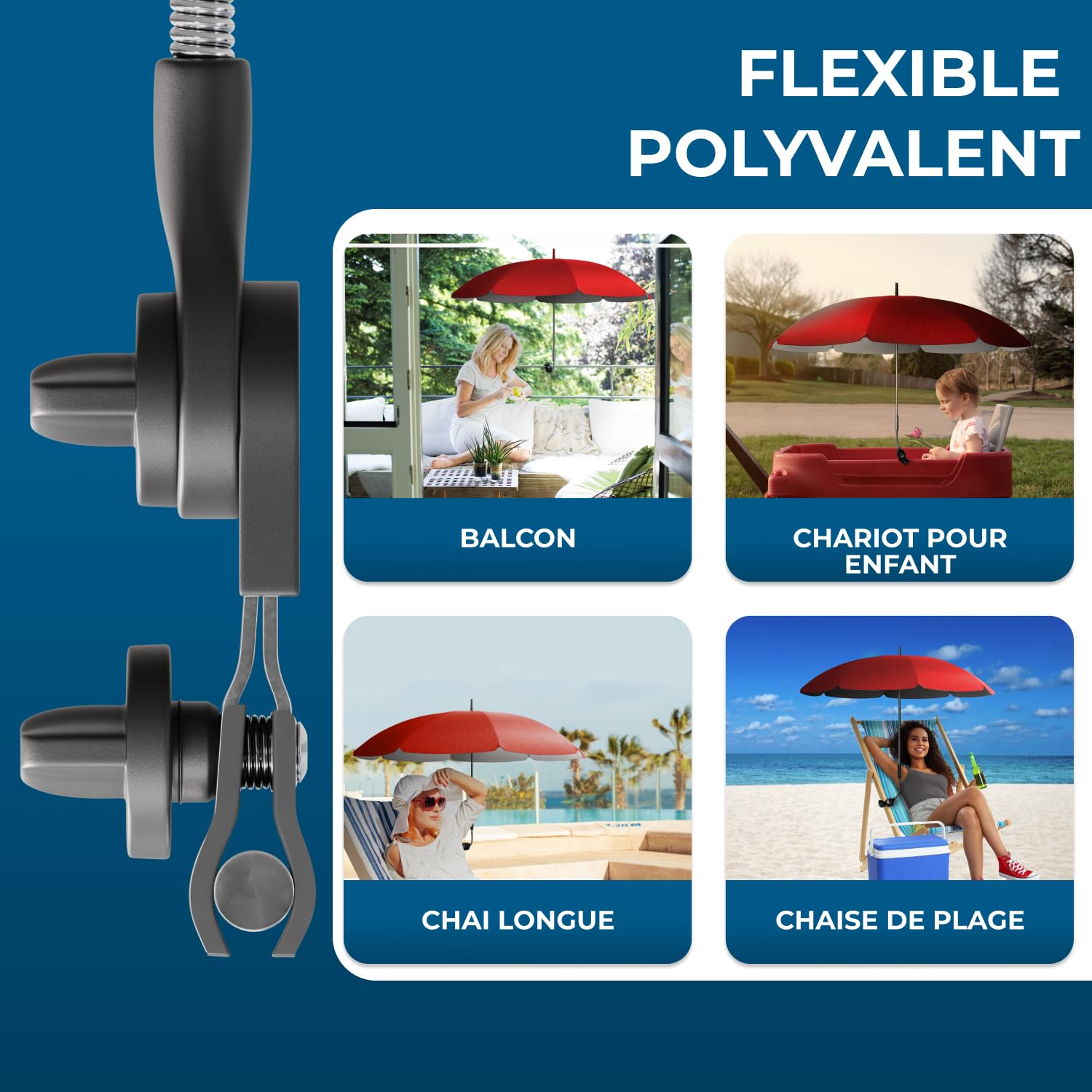 STYNGARD SAN FRANCISCO Parasol de Chaise et Transat pour Camping I Parasol Clipsable avec Pince Universelle, Protection UV 50+, Dôme 120 cm I Convient Balcon, Chaise Longue et Chaise de Camping