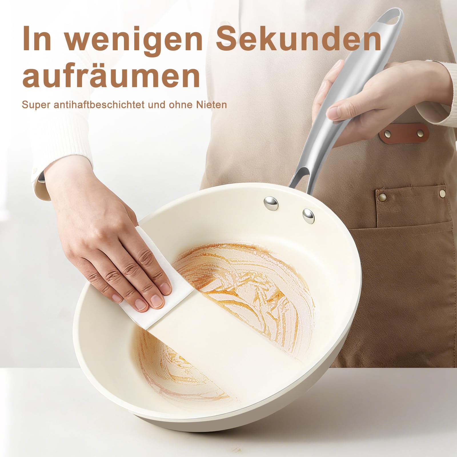 Antihaft Bratpfanne Keramik-beschichtet (23cm+27cm) | Aluminium-Kochgeschirr | mit Edelstahlgriff | PFAS-frei | ungiftig | backofengeeignet | induktionsgeeignet