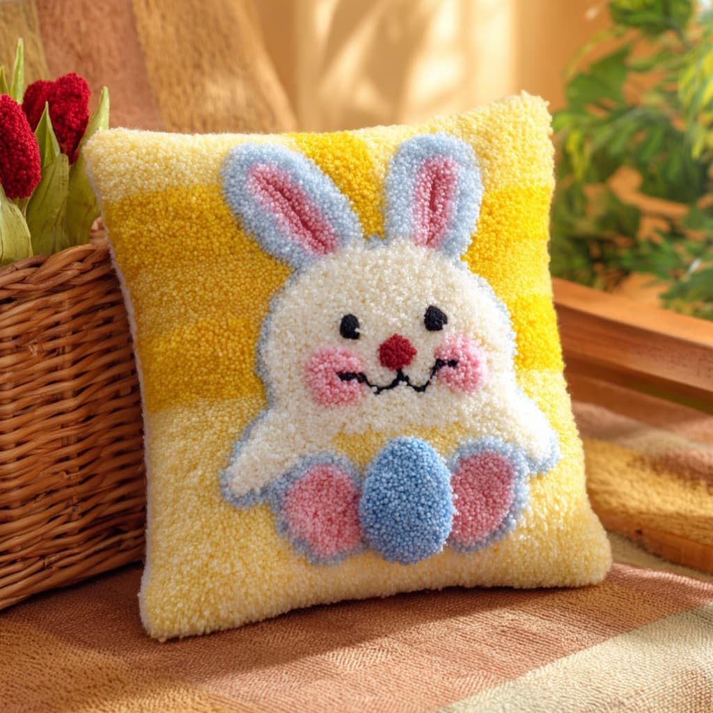 Latch Hook Cushion Kit,Easter Egg Diy Embroidery Pillow Cover 43X43Cm