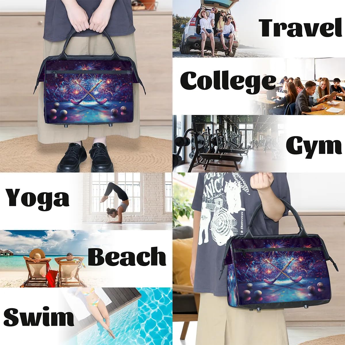 Sac de sport de hockey pour femmes, hommes, enfants, garçons et filles, sac de week-end, sac fourre-tout de 24 L, sac fourre-tout pour sport, gym, yoga, couleur, Big, Organiseur de sac