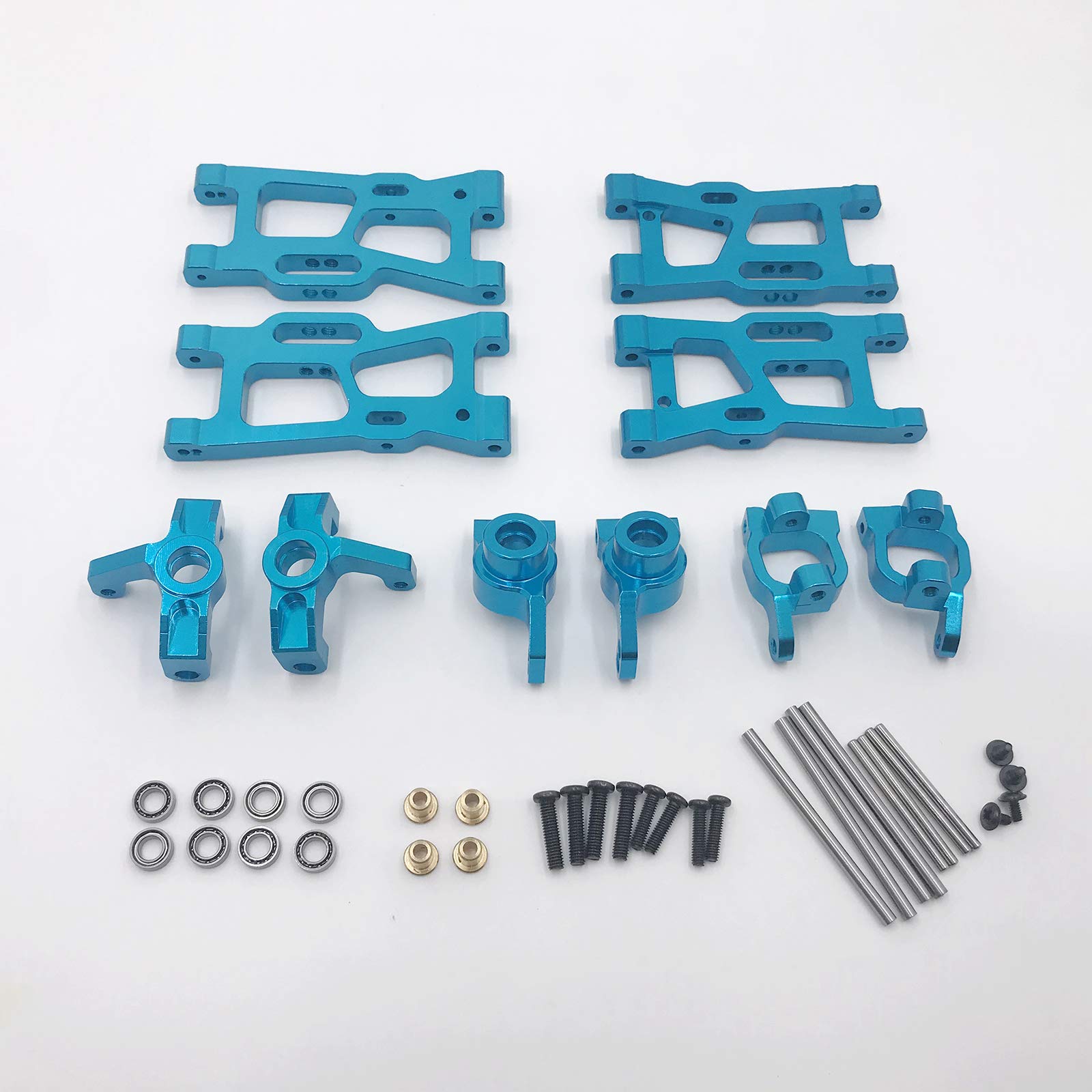 18 Stück RC Auto Fahrzeuge Ersatzteile Schwenkarm Lenkungseinheit Aufrüst Metallteile Zubehör für Montage für Wltoys 1 12 124018 124019 1 14 144001 Re, Blau