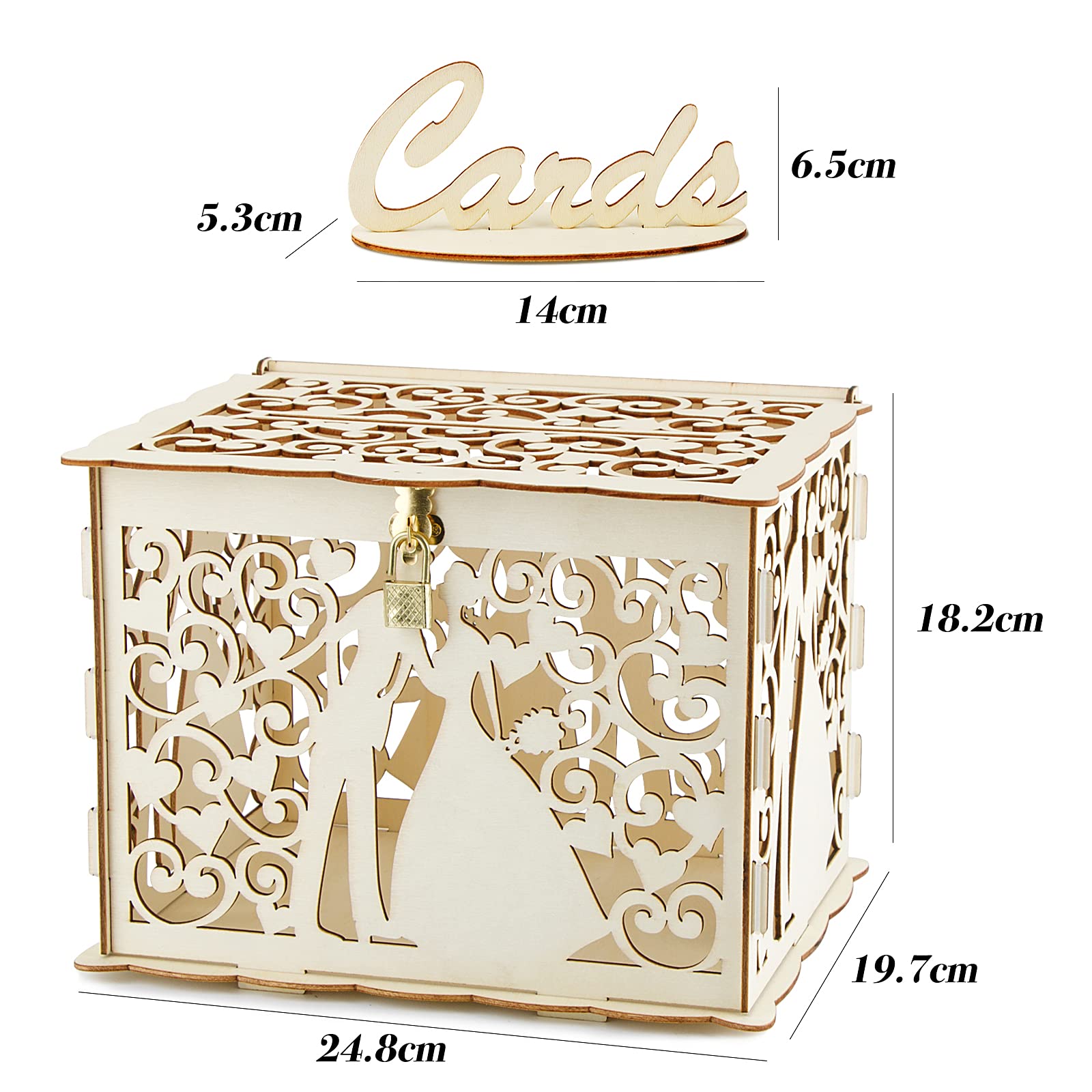 Scatola di Carte di Nozze in Legno Scatola per Cartoline di Nozze con Serratura per Regalo Matrimonio Compleanno Baby Shower Laurea Anniversario Ricevimento